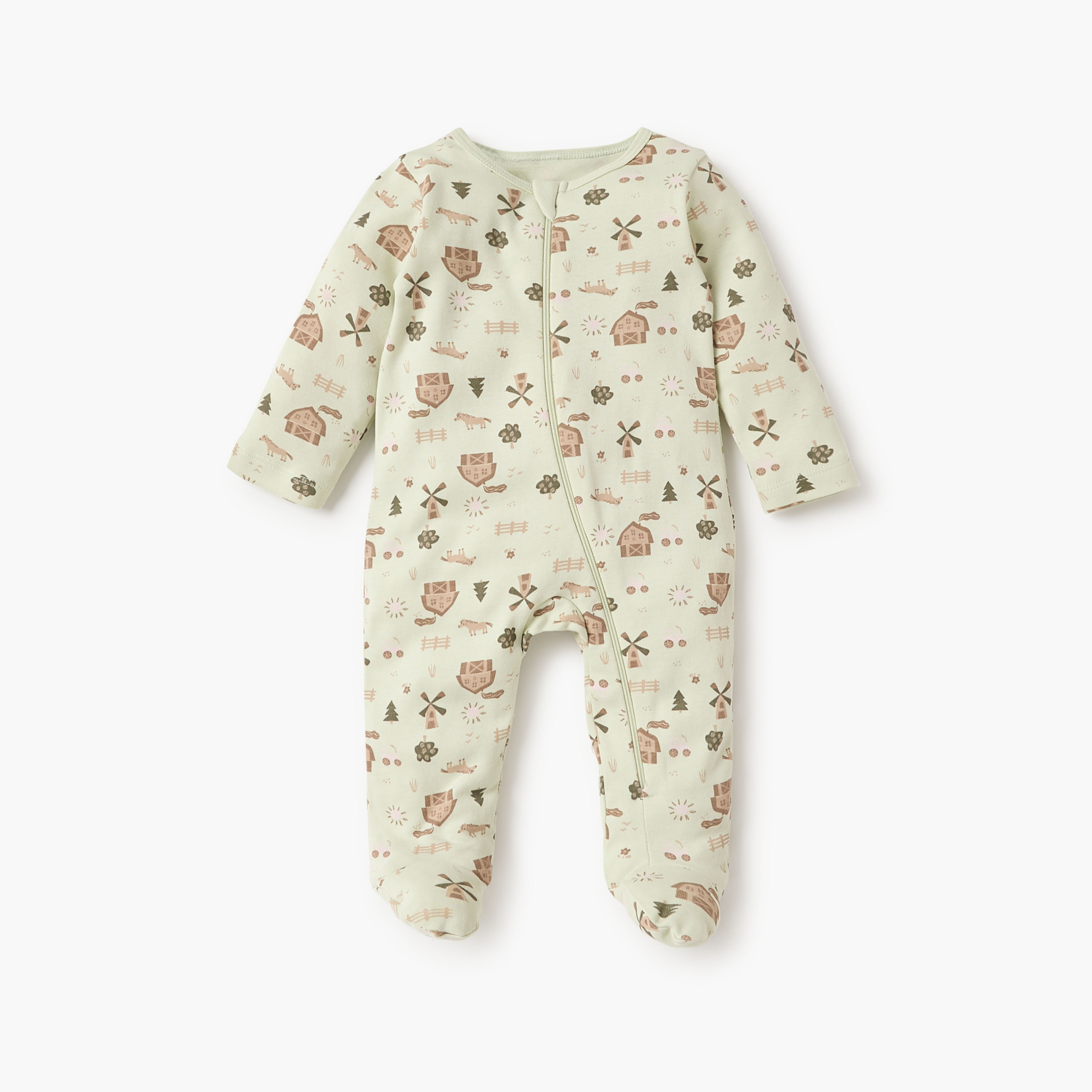 Juniors Printed Sleepsuit with Round Neck and Zip Closure - Set of 3-baby-girls-clothing-nightwear-sleepsuits-image-2