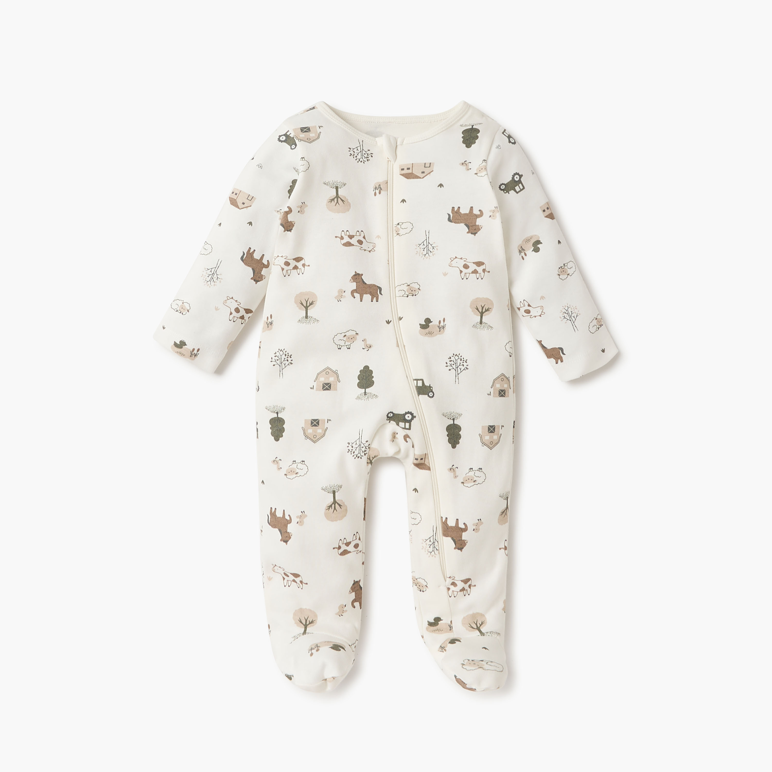 Juniors Printed Sleepsuit with Round Neck and Zip Closure - Set of 3-baby-girls-clothing-nightwear-sleepsuits-image-4