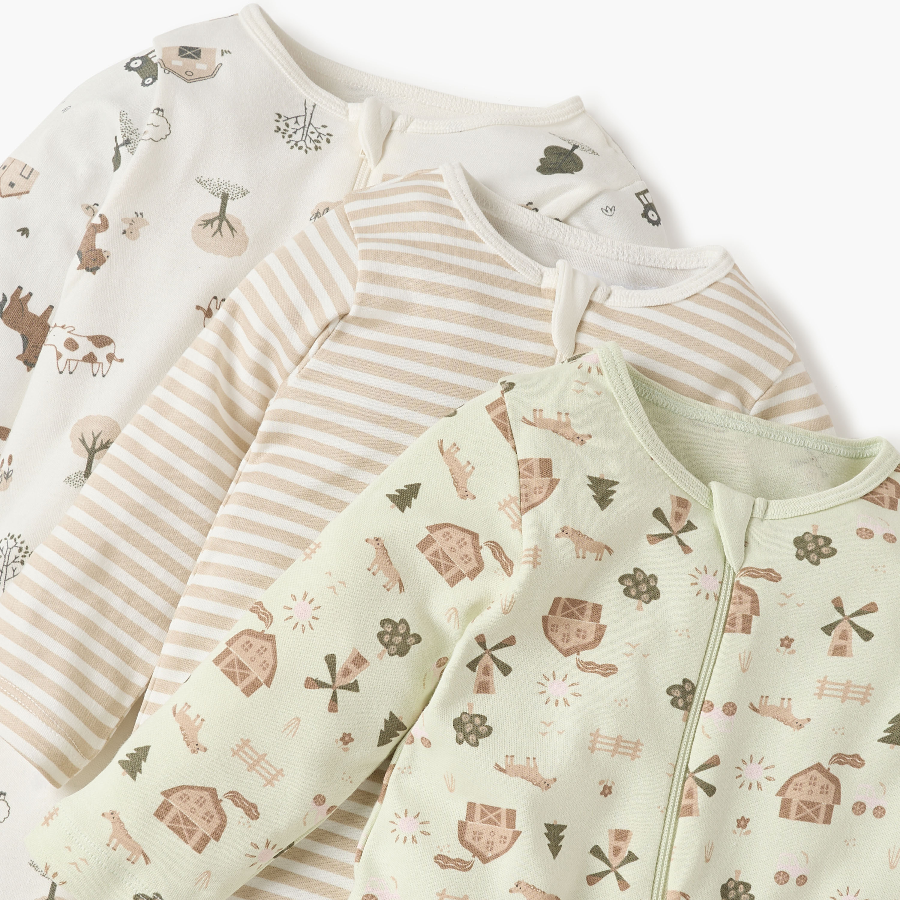 Juniors Printed Sleepsuit with Round Neck and Zip Closure - Set of 3-baby-girls-clothing-nightwear-sleepsuits-image-5
