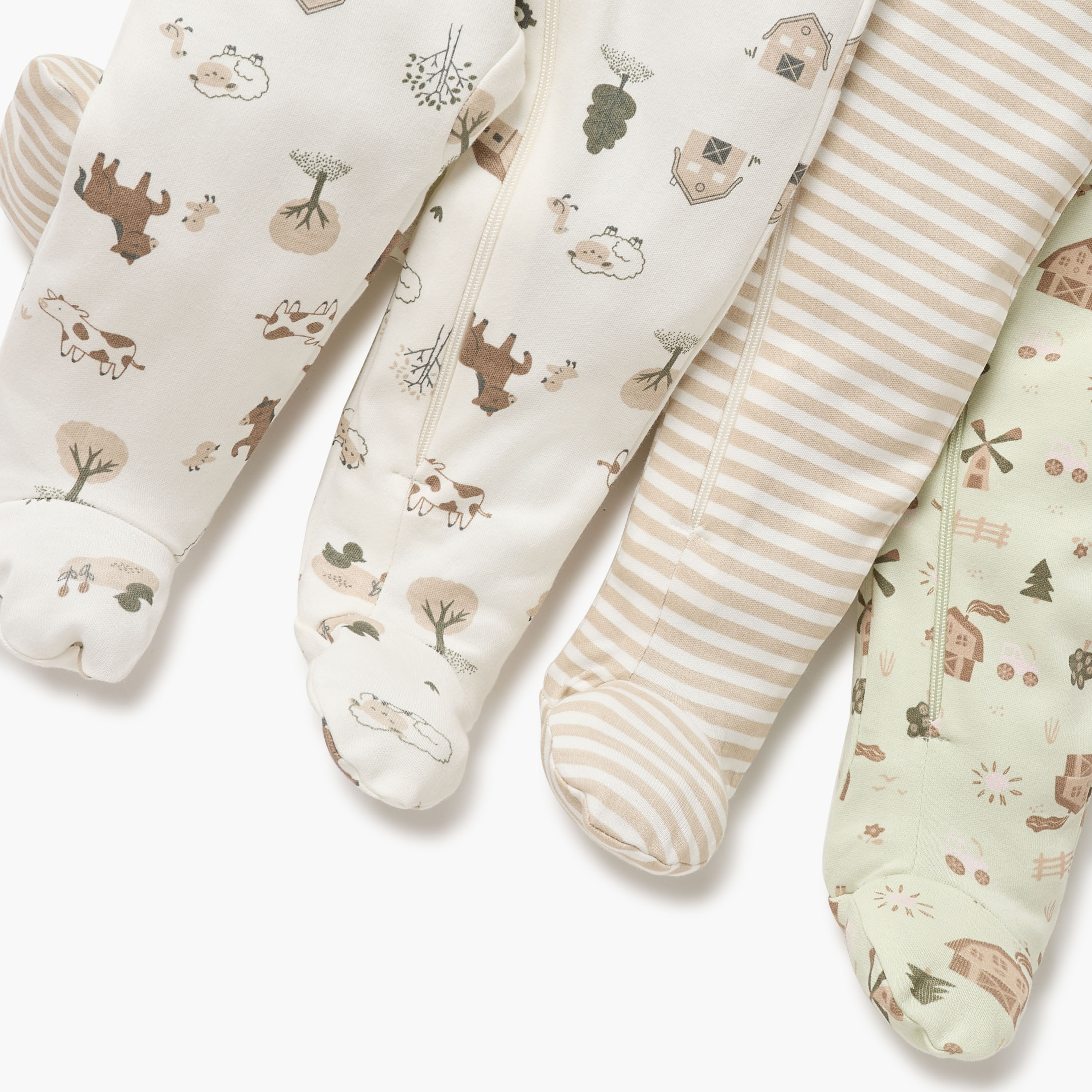 Juniors Printed Sleepsuit with Round Neck and Zip Closure - Set of 3-baby-girls-clothing-nightwear-sleepsuits-image-6