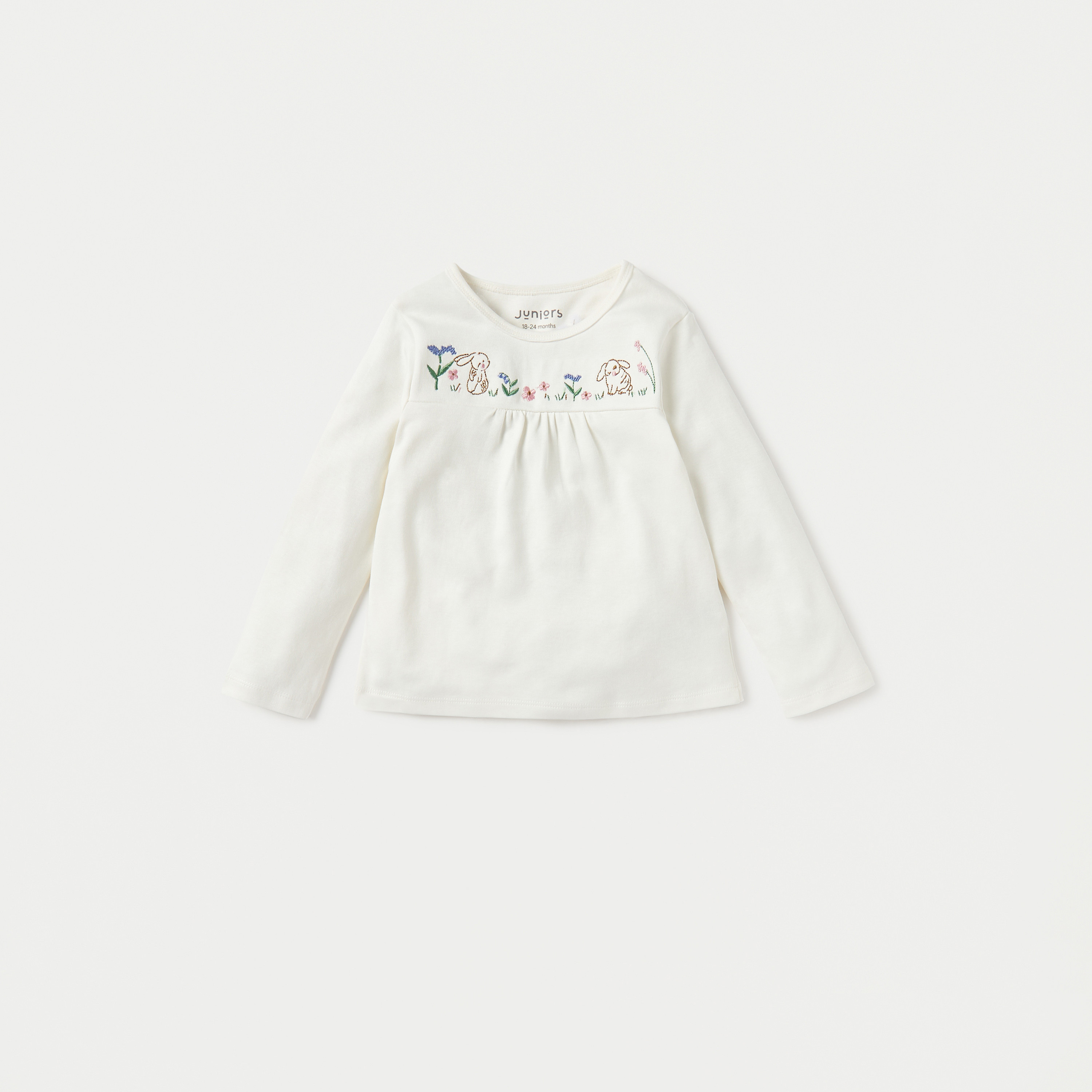 طقم تيشيرت بأكمام طويلة وتطريز أرنب مع بنطلون بيجاما مطاطي من جونيورز-baby-girls-clothing-nightwear-pyjamasets-image-2