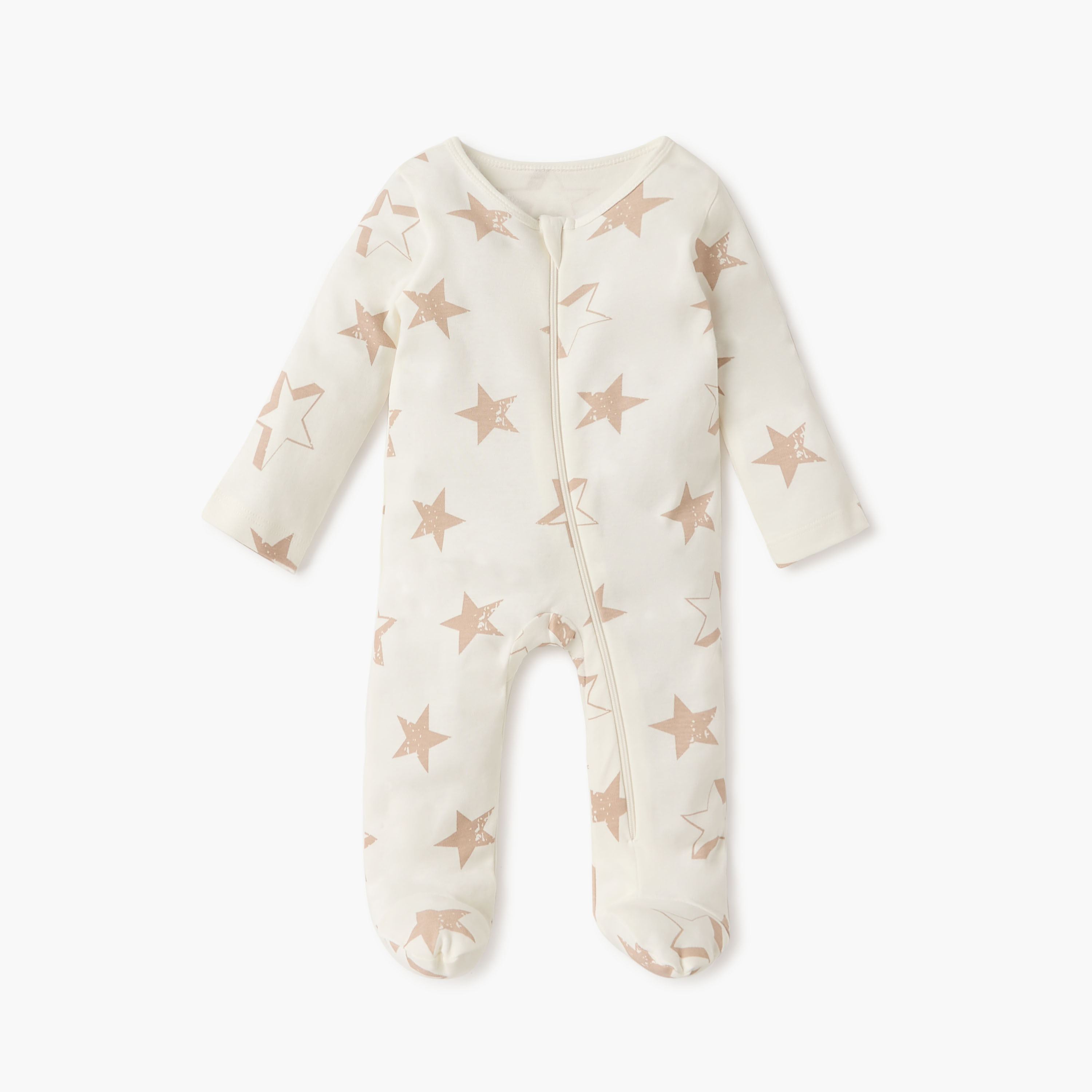 Juniors Star Print Sleepsuit with Round Neck and Zip Closure - Set of 3-baby-girls-clothing-nightwear-sleepsuits-image-2