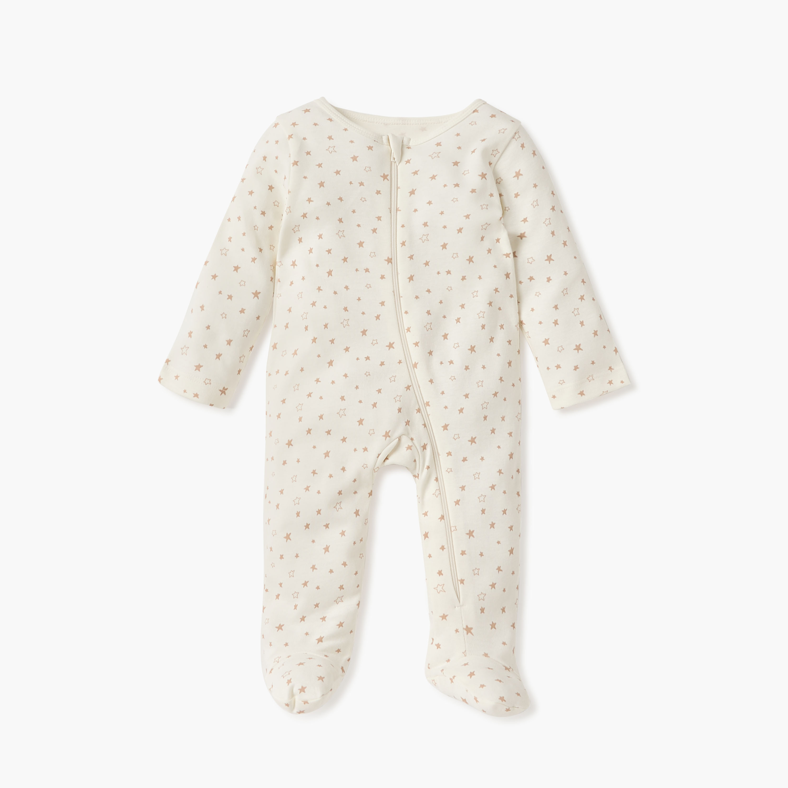 Juniors Star Print Sleepsuit with Round Neck and Zip Closure - Set of 3-baby-girls-clothing-nightwear-sleepsuits-image-4