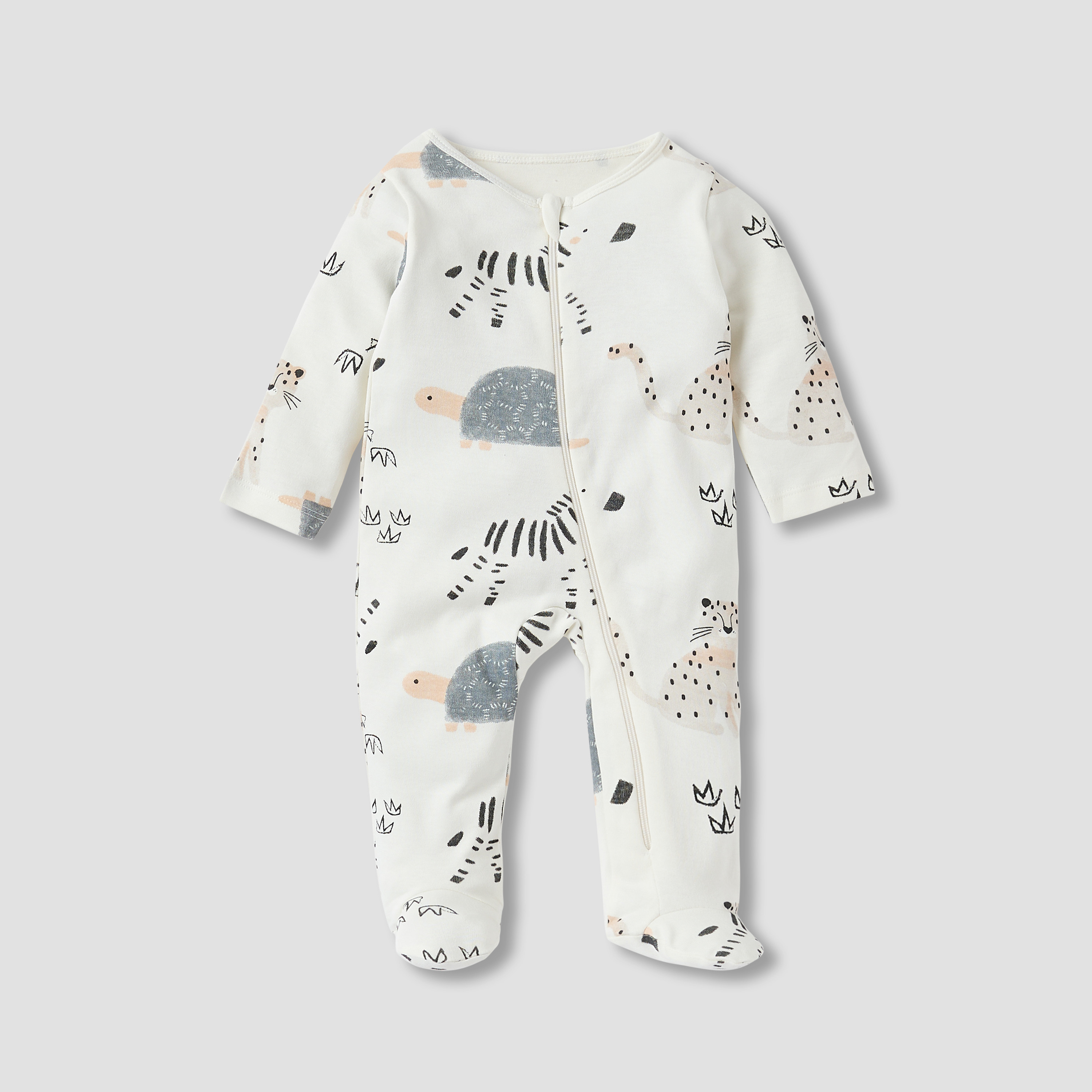 Juniors Printed Sleepsuit with Round Neck and Zip Closure - Set of 3-baby-girls-clothing-nightwear-sleepsuits-image-2