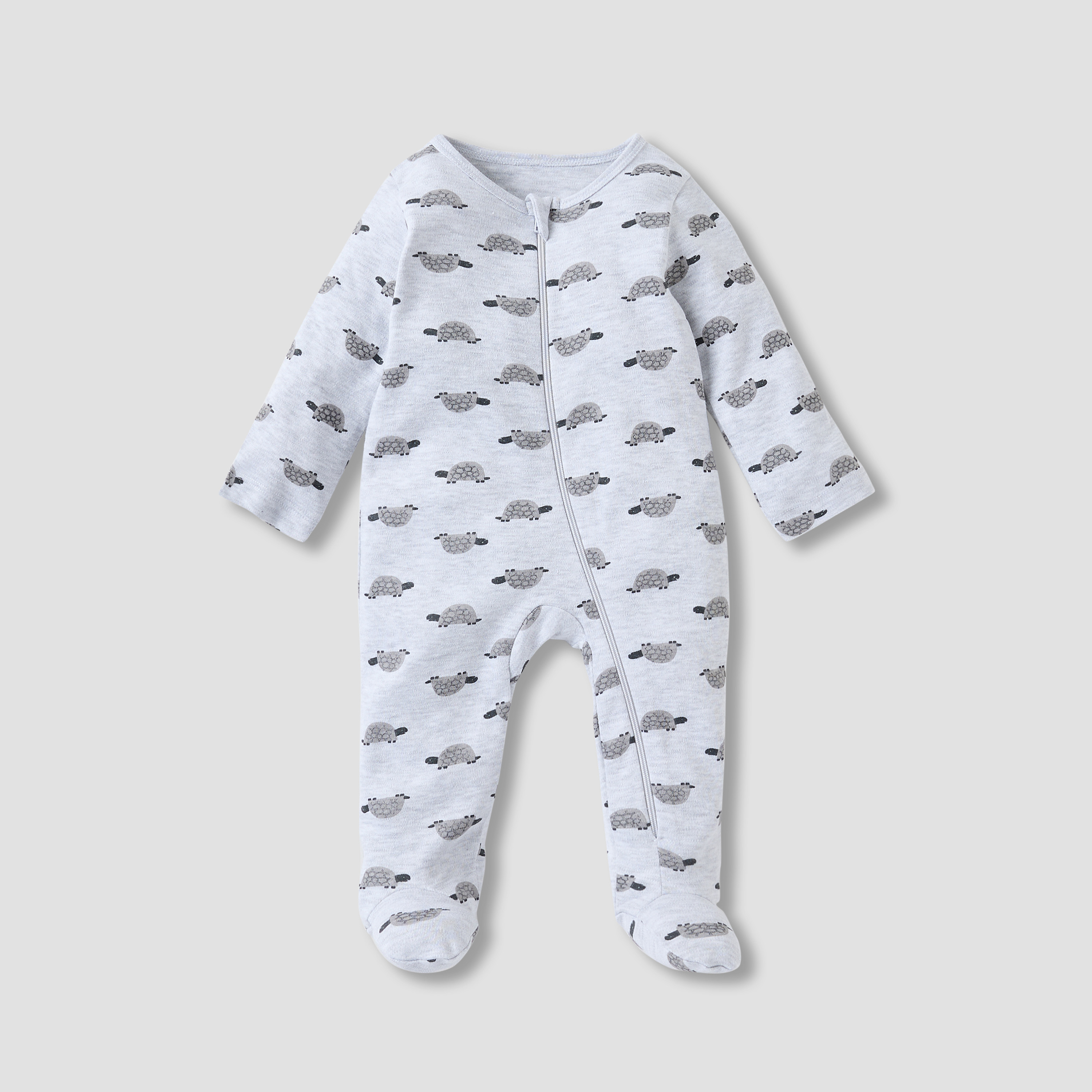 Juniors Printed Sleepsuit with Round Neck and Zip Closure - Set of 3-baby-girls-clothing-nightwear-sleepsuits-image-4