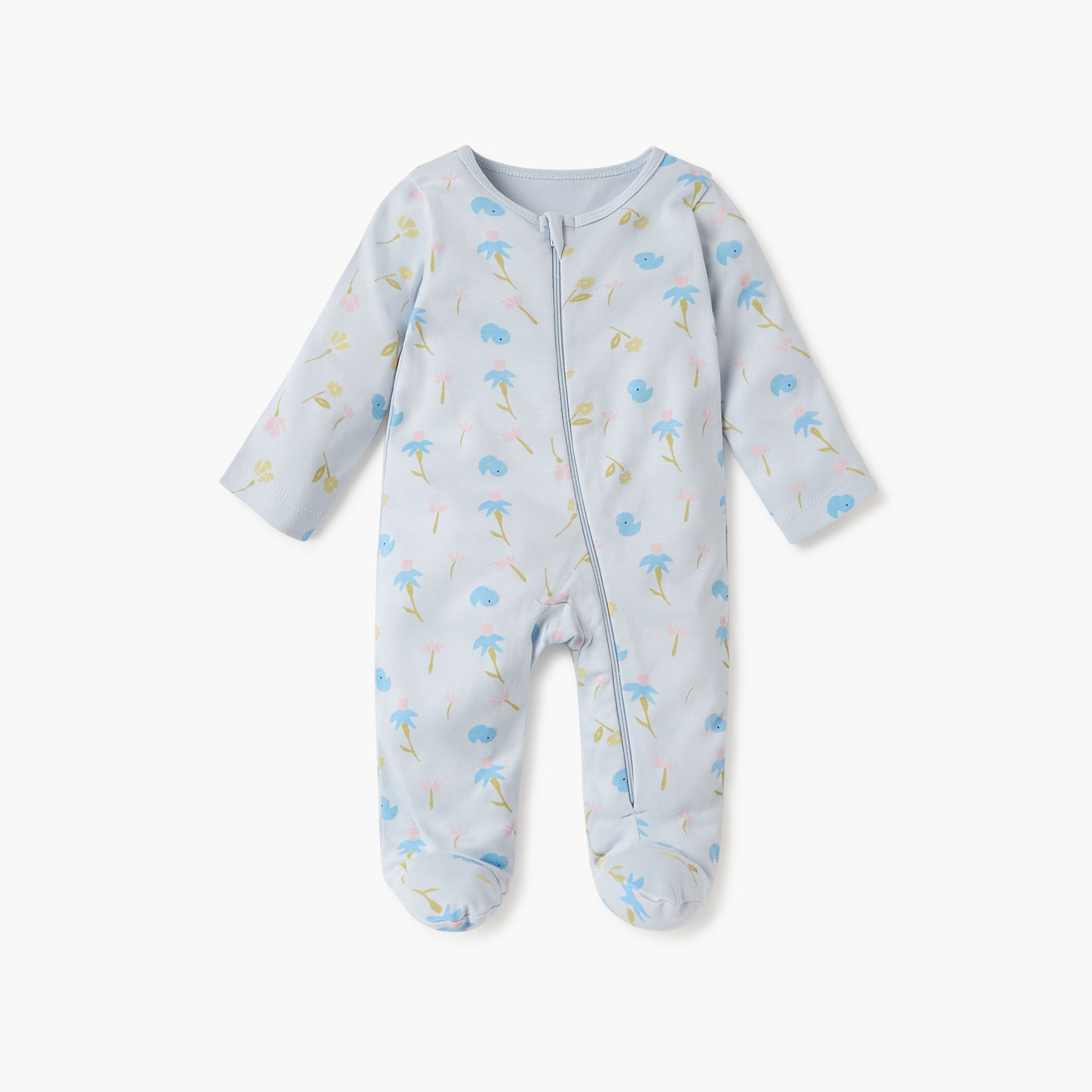 Juniors Printed Sleepsuit with Round Neck and Zip Closure - Set of 3-baby-girls-clothing-nightwear-sleepsuits-image-3