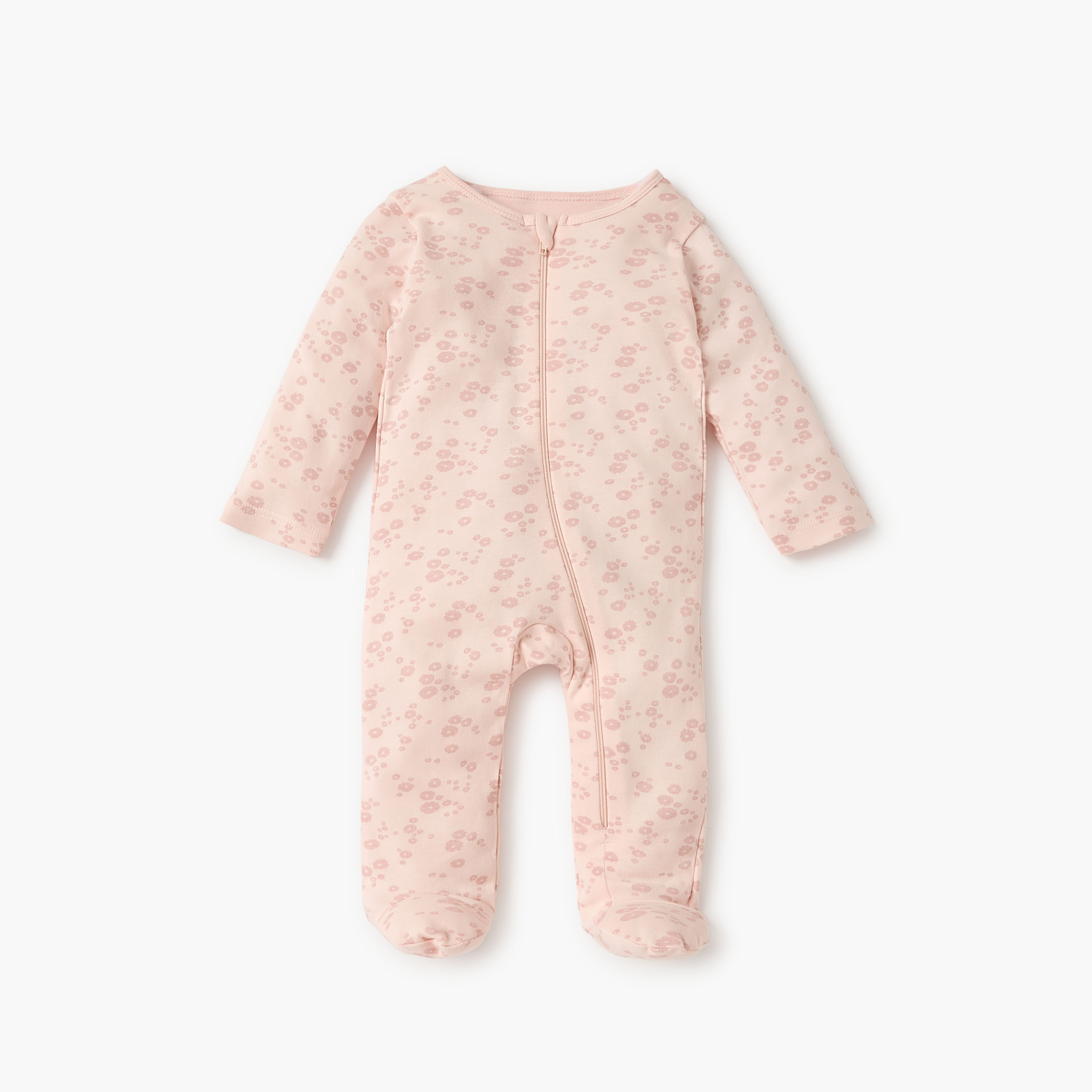 Juniors Floral Print Sleepsuit with Round Neck and Zip Closure - Set of 3-baby-girls-clothing-nightwear-sleepsuits-image-3