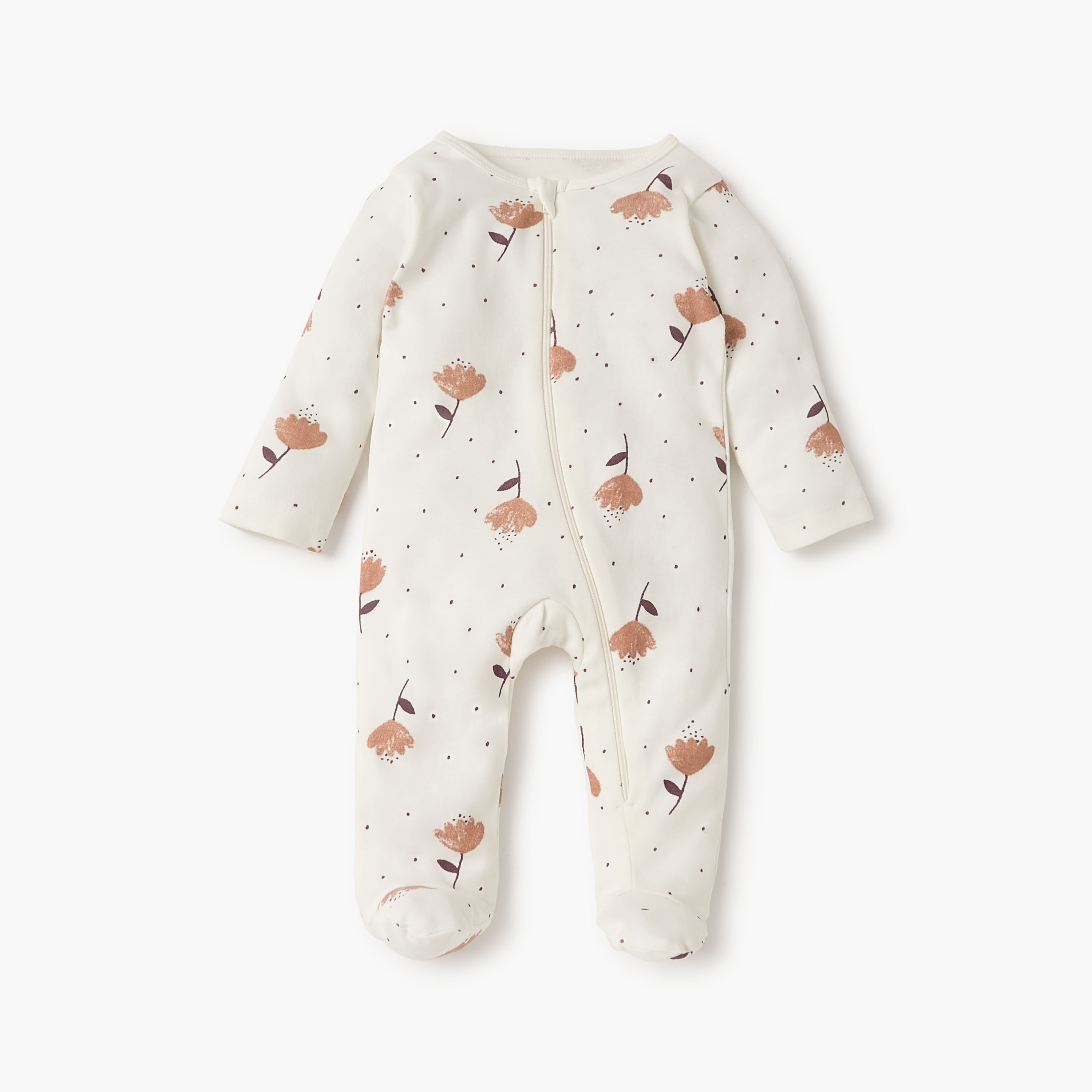 Juniors Floral Print Sleepsuit with Round Neck and Zip Closure - Set of 3-baby-girls-clothing-nightwear-sleepsuits-image-4
