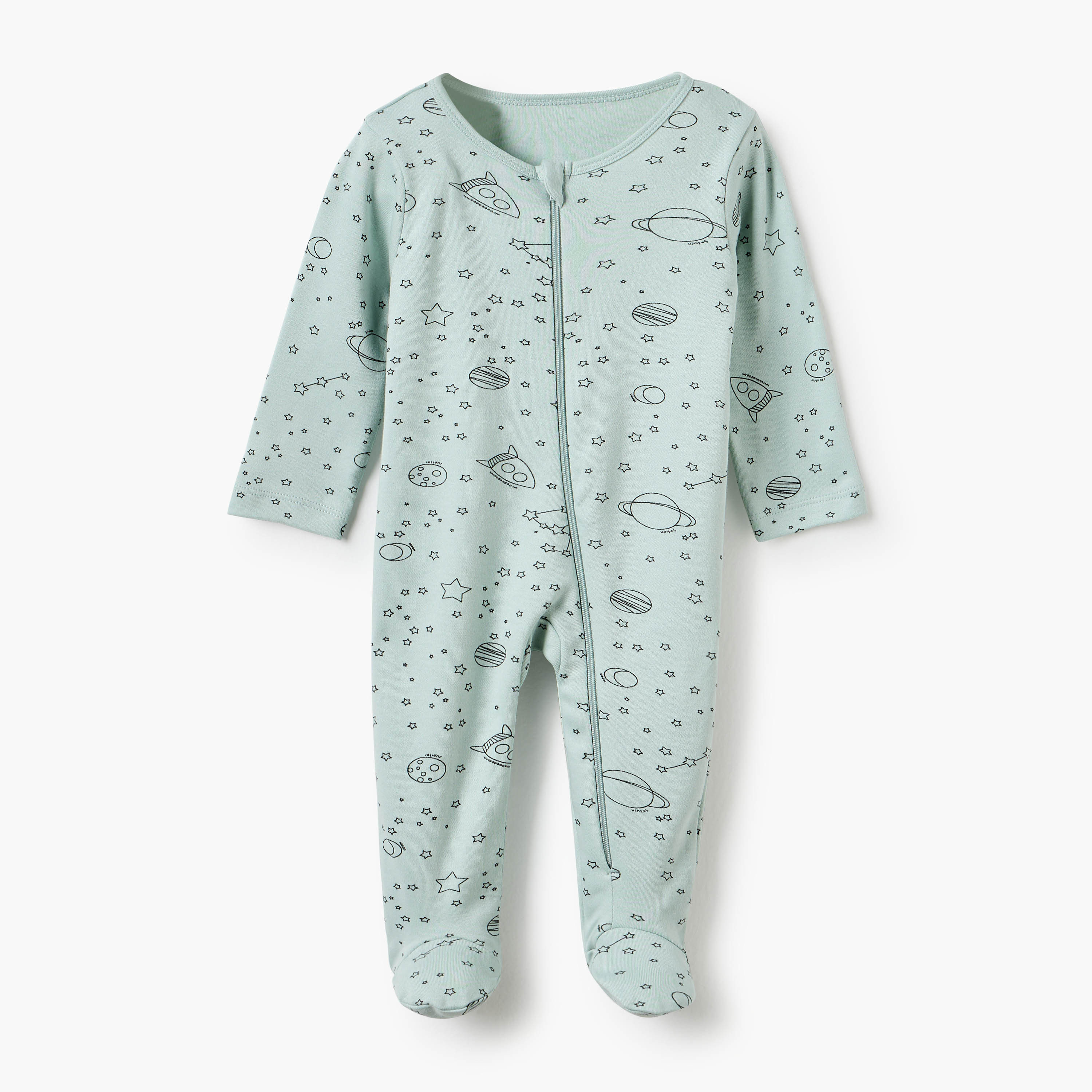 Juniors Space Print Round Neck Sleepsuit with Zip Closure - Set of 5-baby-boys-clothing-nightwear-sleepsuits-image-3