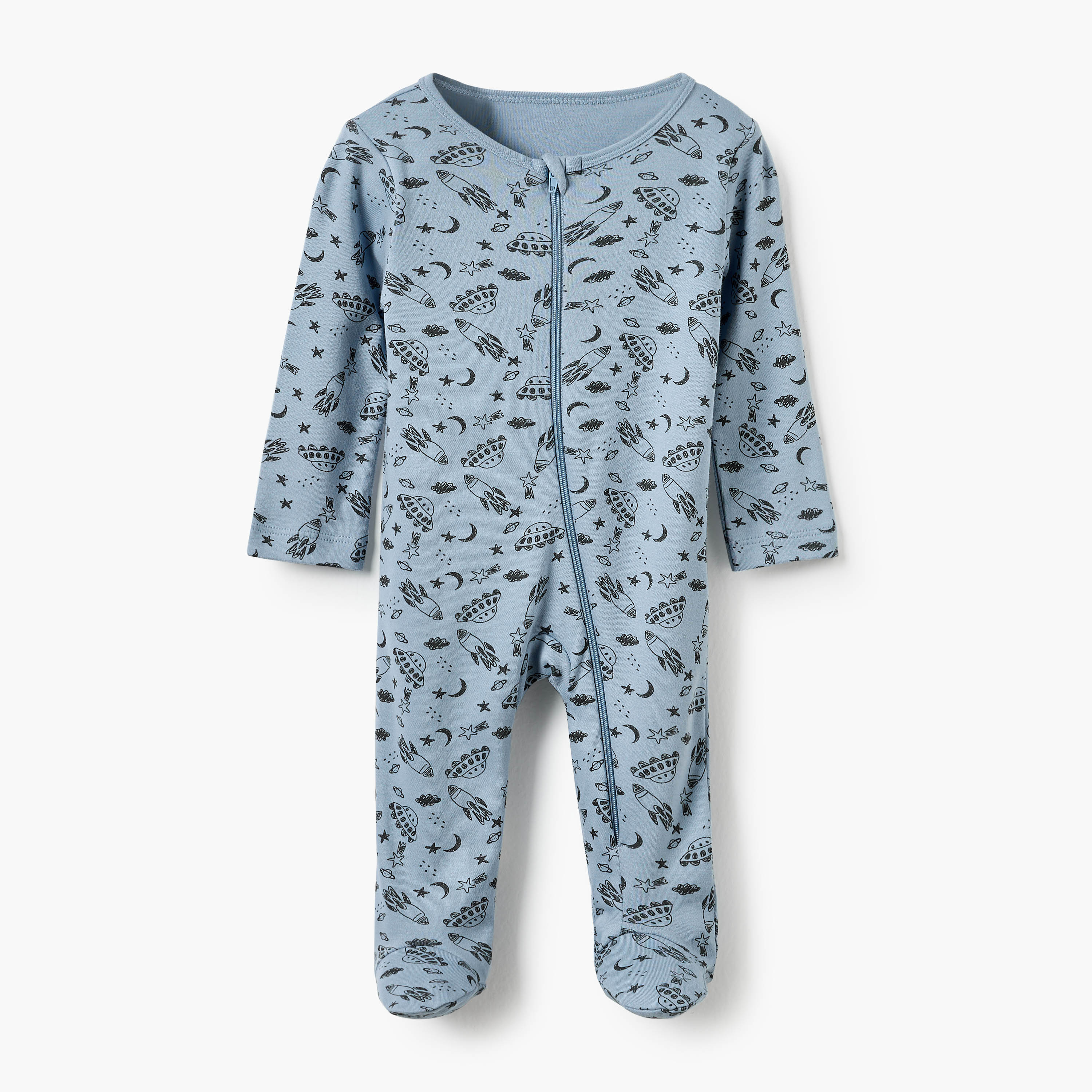 Juniors Space Print Round Neck Sleepsuit with Zip Closure - Set of 5-baby-boys-clothing-nightwear-sleepsuits-image-4