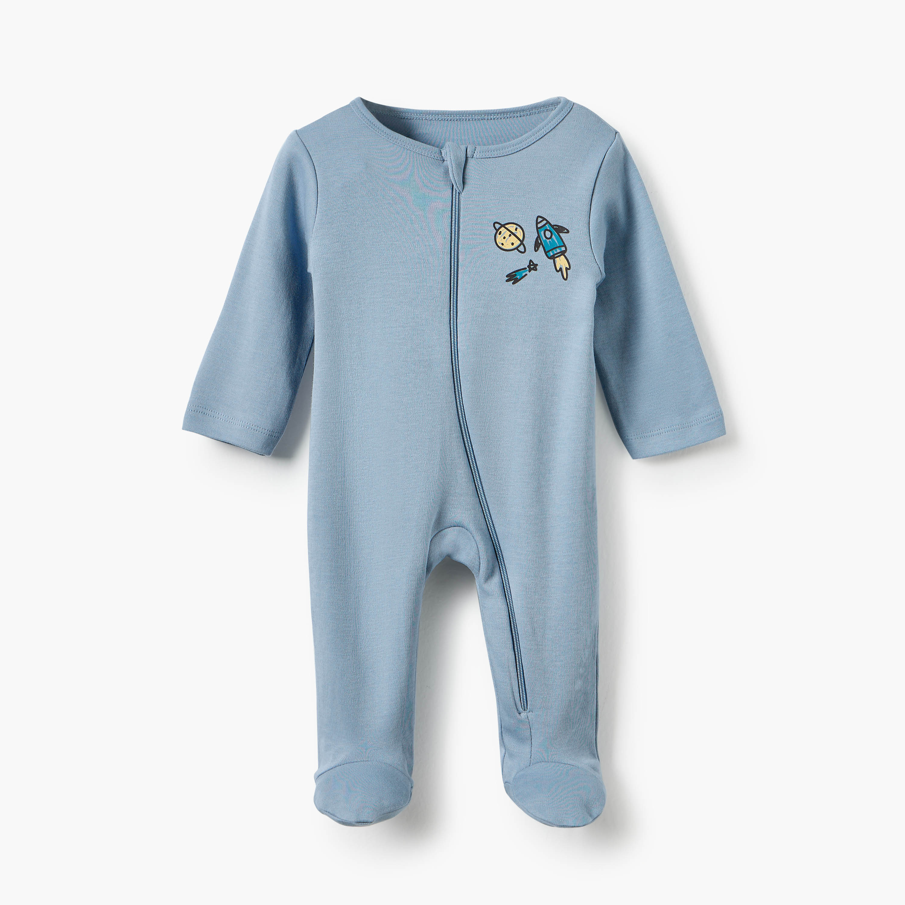 Juniors Space Print Round Neck Sleepsuit with Zip Closure - Set of 5-baby-boys-clothing-nightwear-sleepsuits-image-5