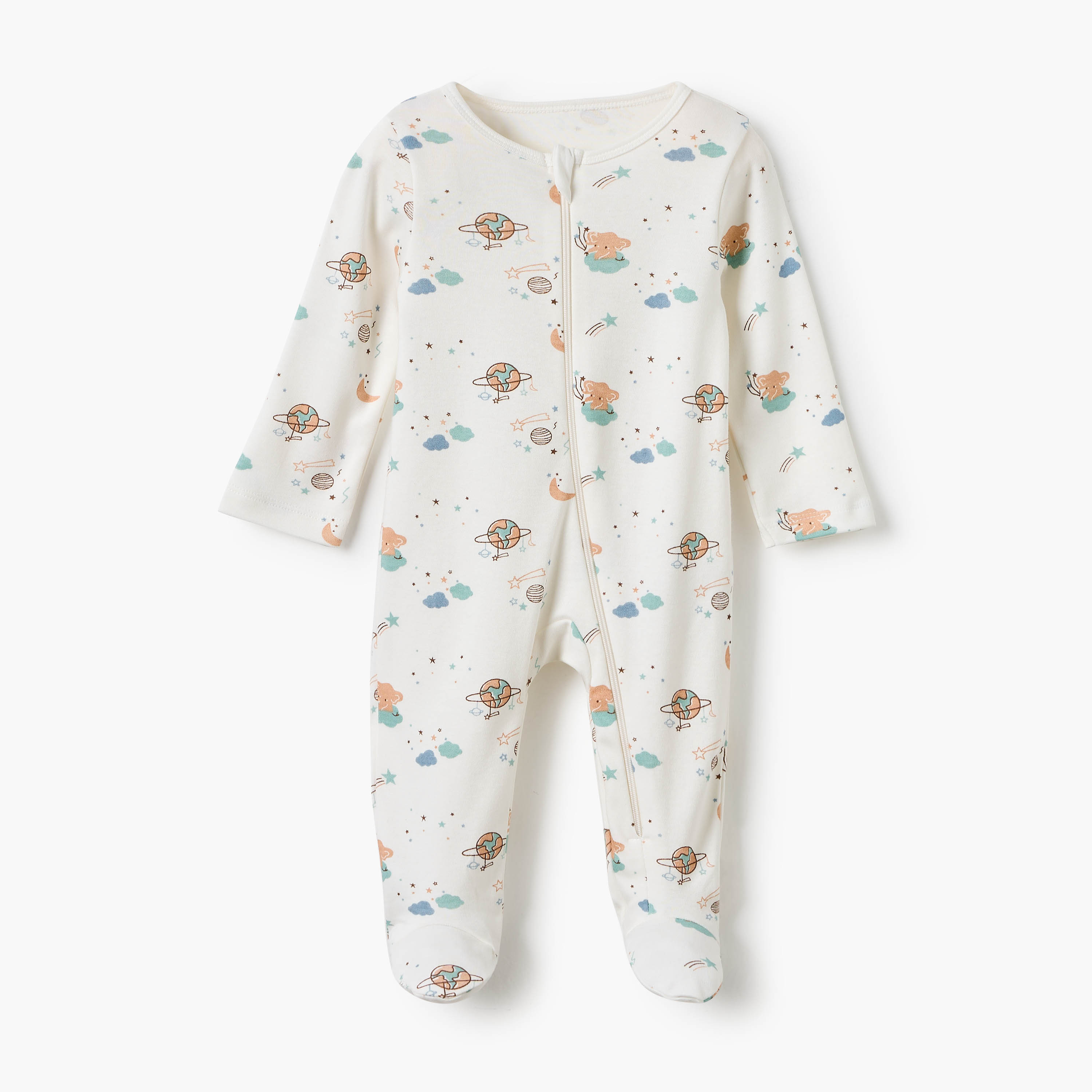 Juniors Space Print Round Neck Sleepsuit with Zip Closure - Set of 5-baby-boys-clothing-nightwear-sleepsuits-image-6