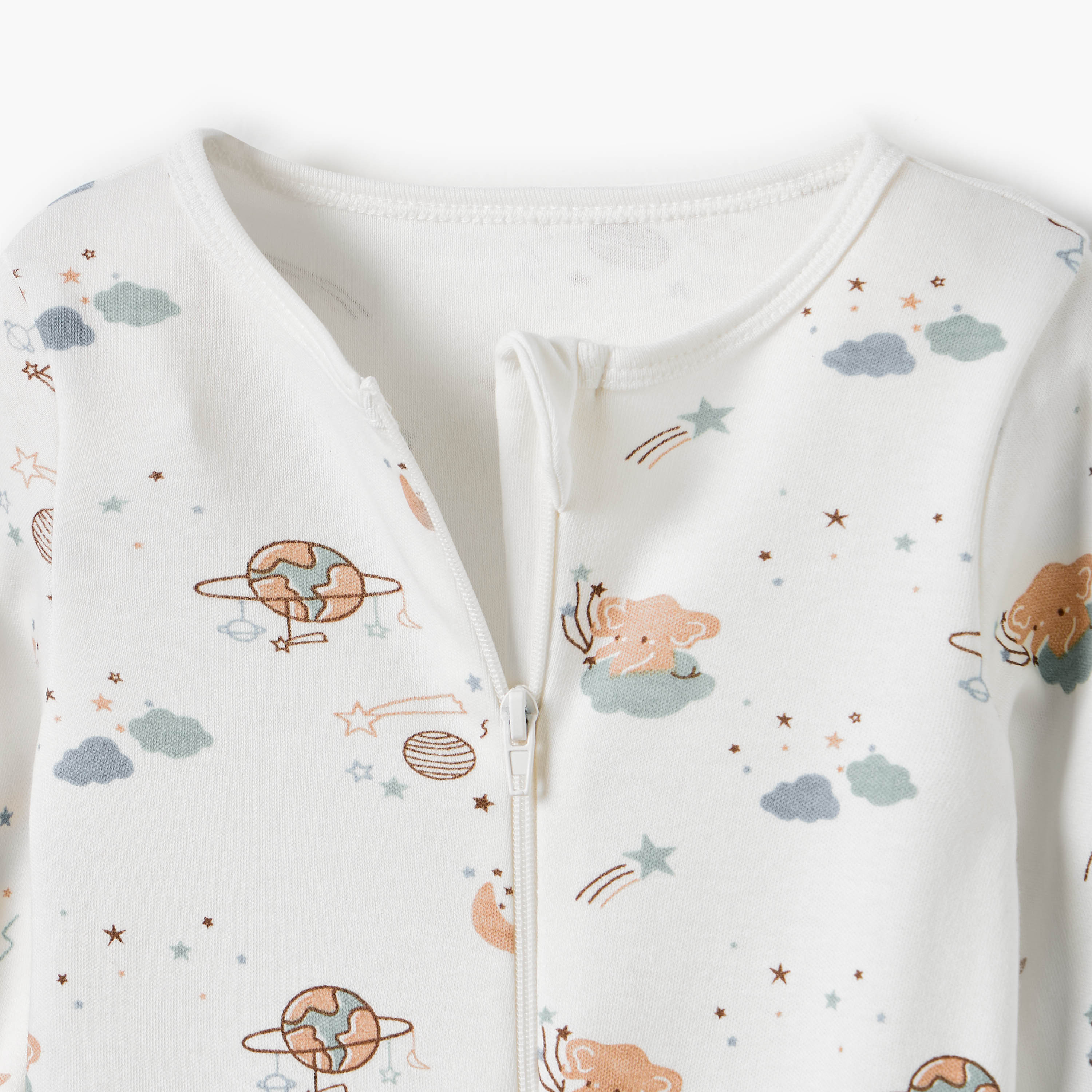 Juniors Space Print Round Neck Sleepsuit with Zip Closure - Set of 5-baby-boys-clothing-nightwear-sleepsuits-image-7