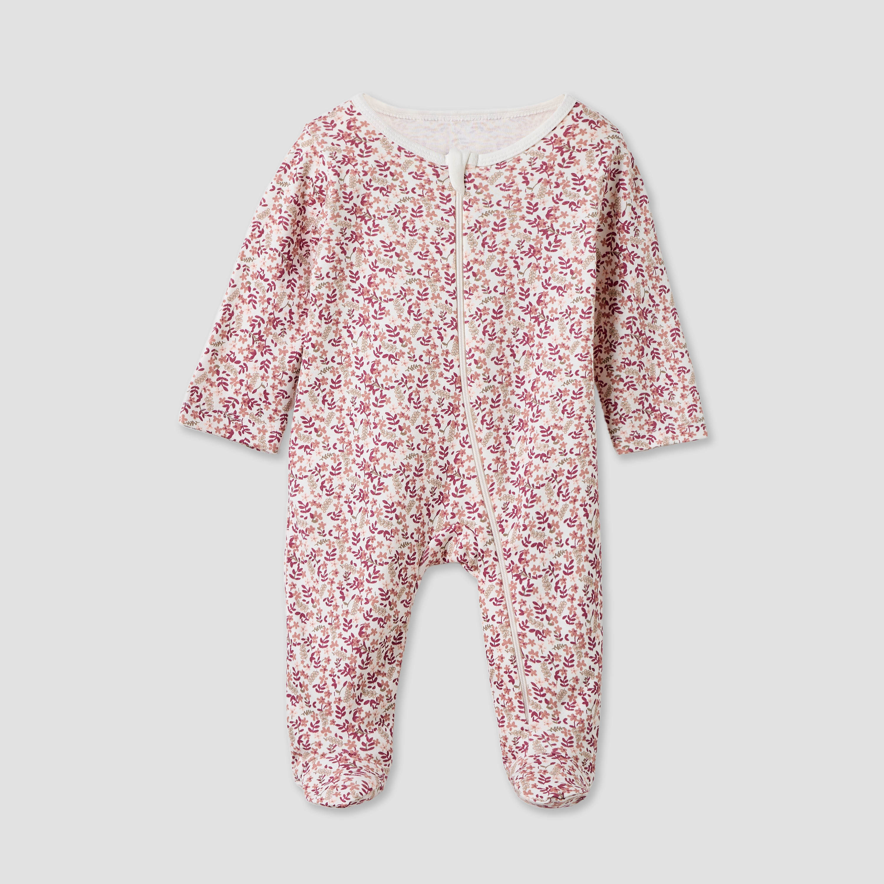 Juniors Floral Print Round Neck Sleepsuit with Zip Closure - Set of 5-baby-girls-clothing-nightwear-sleepsuits-image-6