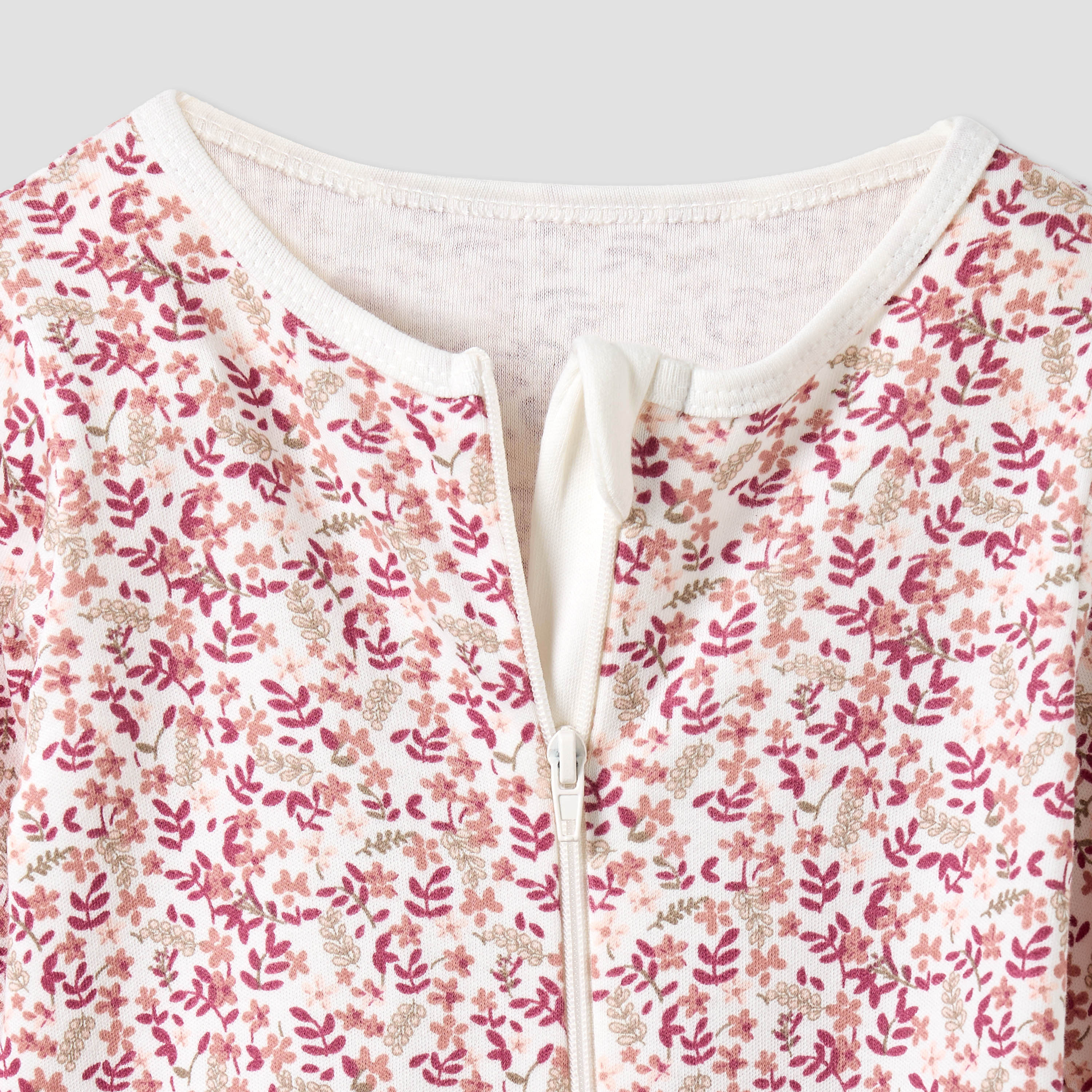 Juniors Floral Print Round Neck Sleepsuit with Zip Closure - Set of 5-baby-girls-clothing-nightwear-sleepsuits-image-9