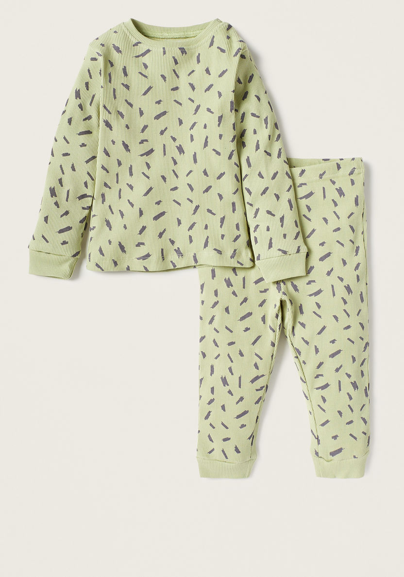 Juniors All-Over Printed Long Sleeves T-shirt and Elasticated Pyjama Set-Pyjama Sets-image-0