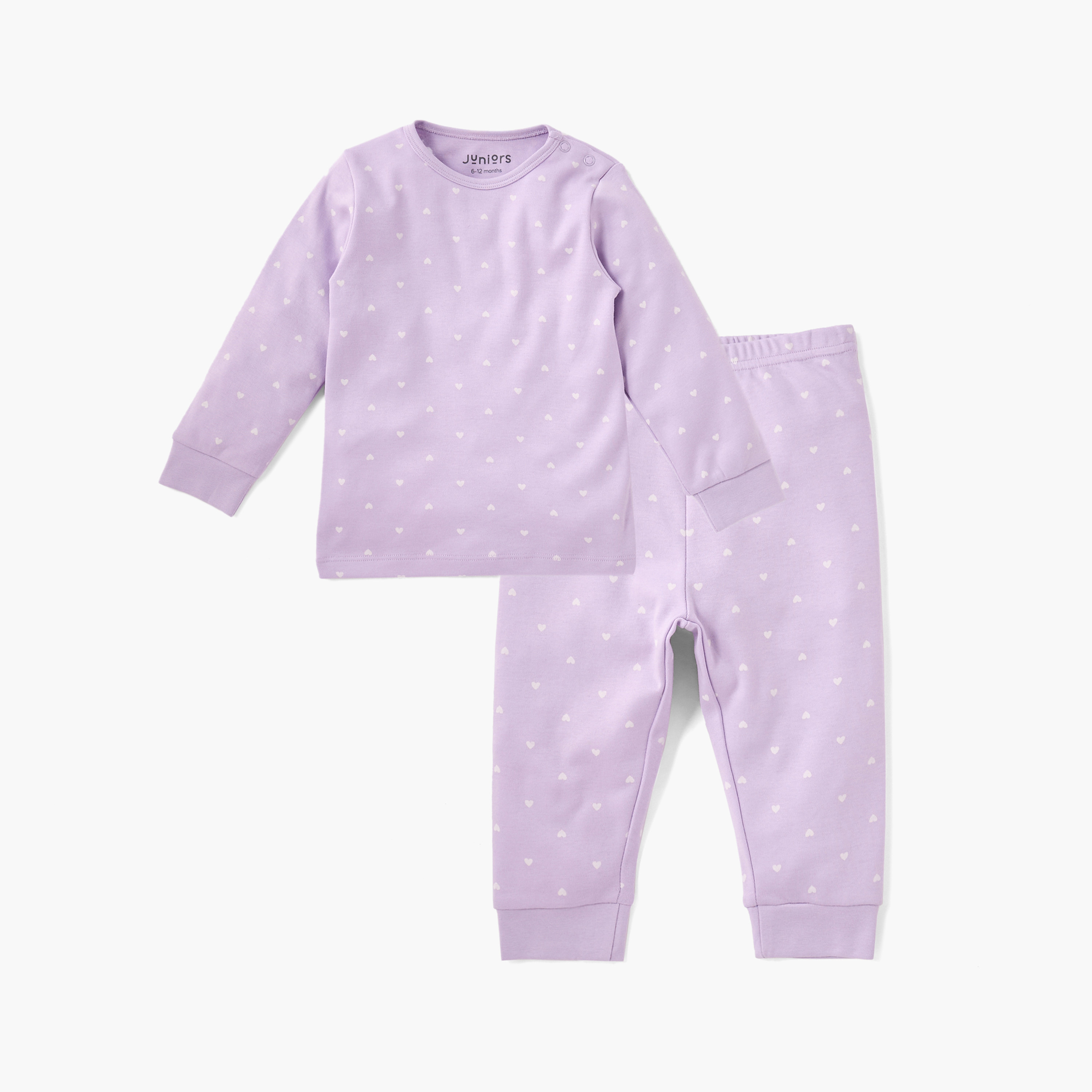 Juniors Heart Print T-shirt and Pyjama Set-baby-girls-clothing-nightwear-pyjamasets-image-1