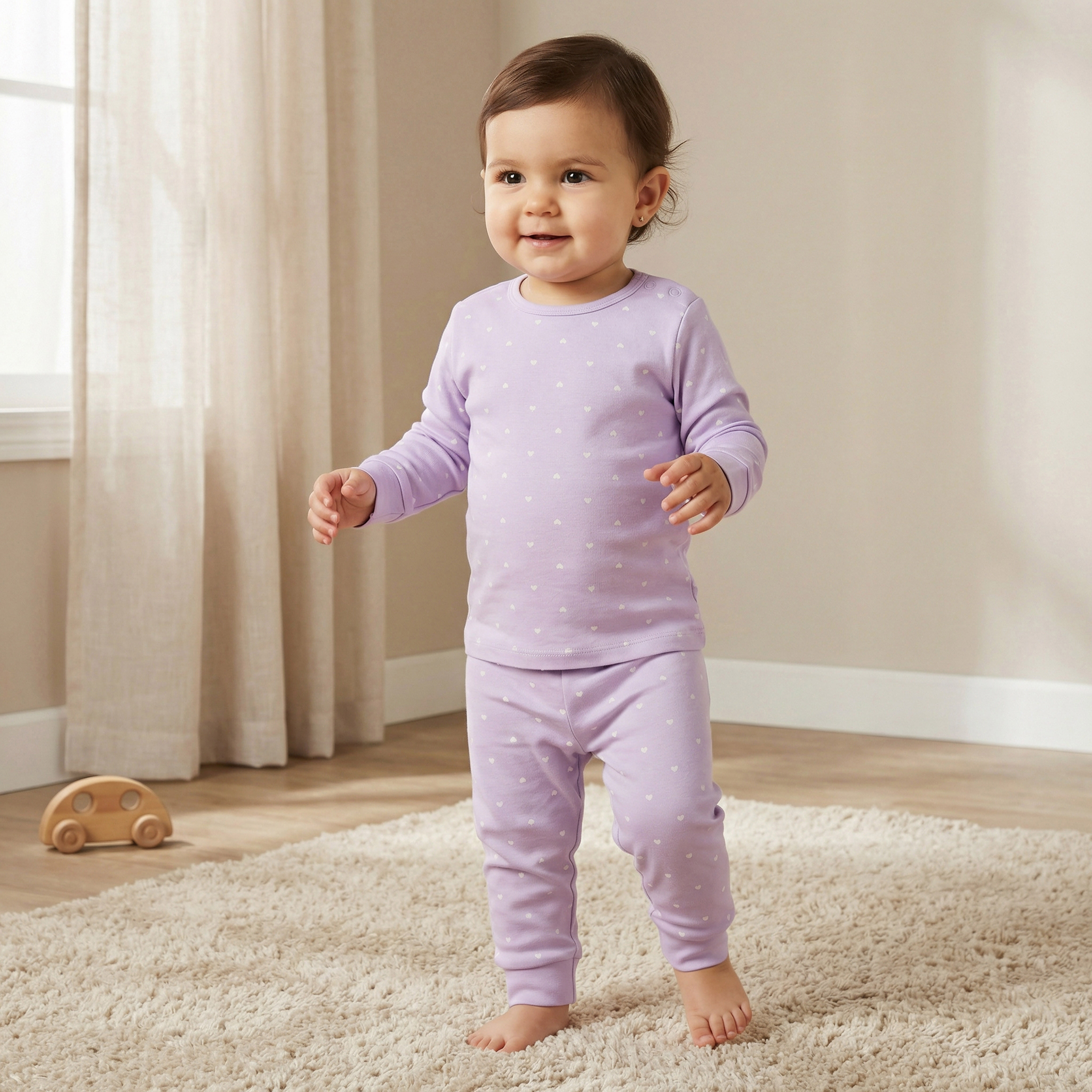 Juniors Heart Print T-shirt and Pyjama Set-baby-girls-clothing-nightwear-pyjamasets-image-1