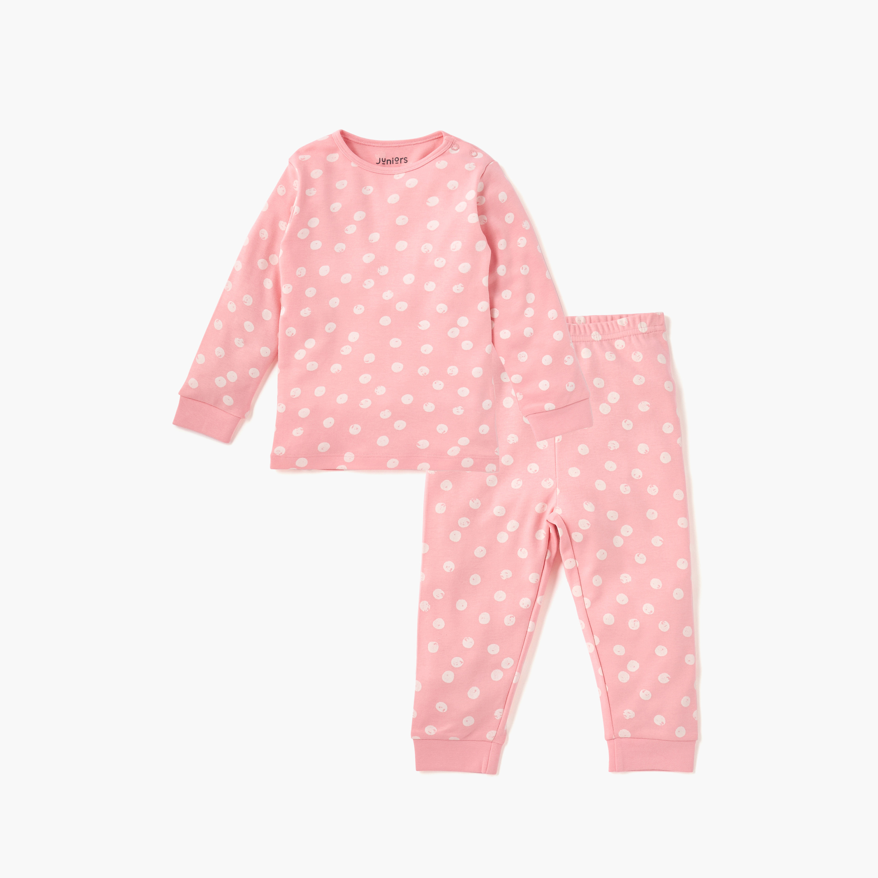 Juniors Polka Dot Print T-shirt and Pyjama Set-baby-girls-clothing-nightwear-pyjamasets-image-2