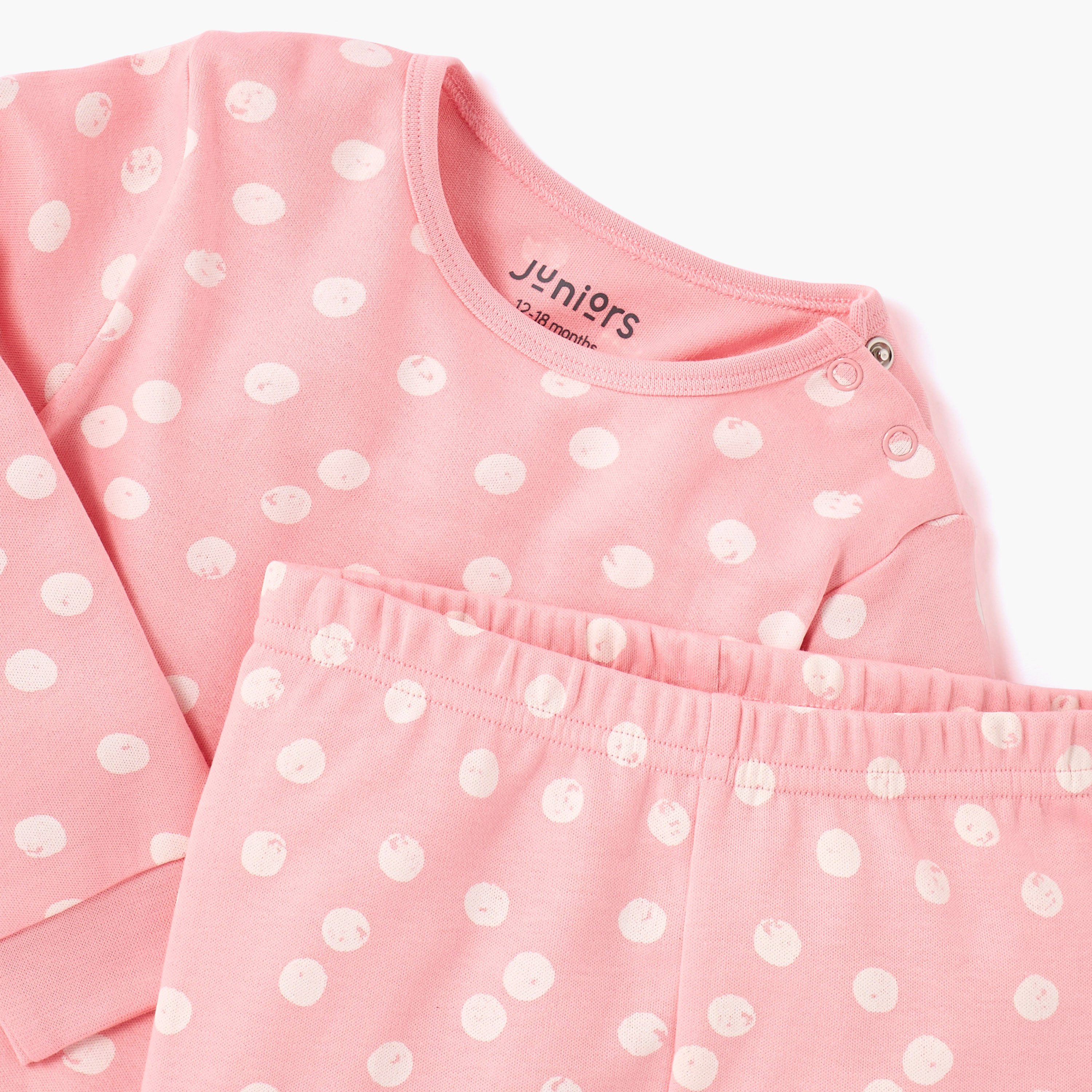 Juniors Polka Dot Print T-shirt and Pyjama Set-baby-girls-clothing-nightwear-pyjamasets-image-5