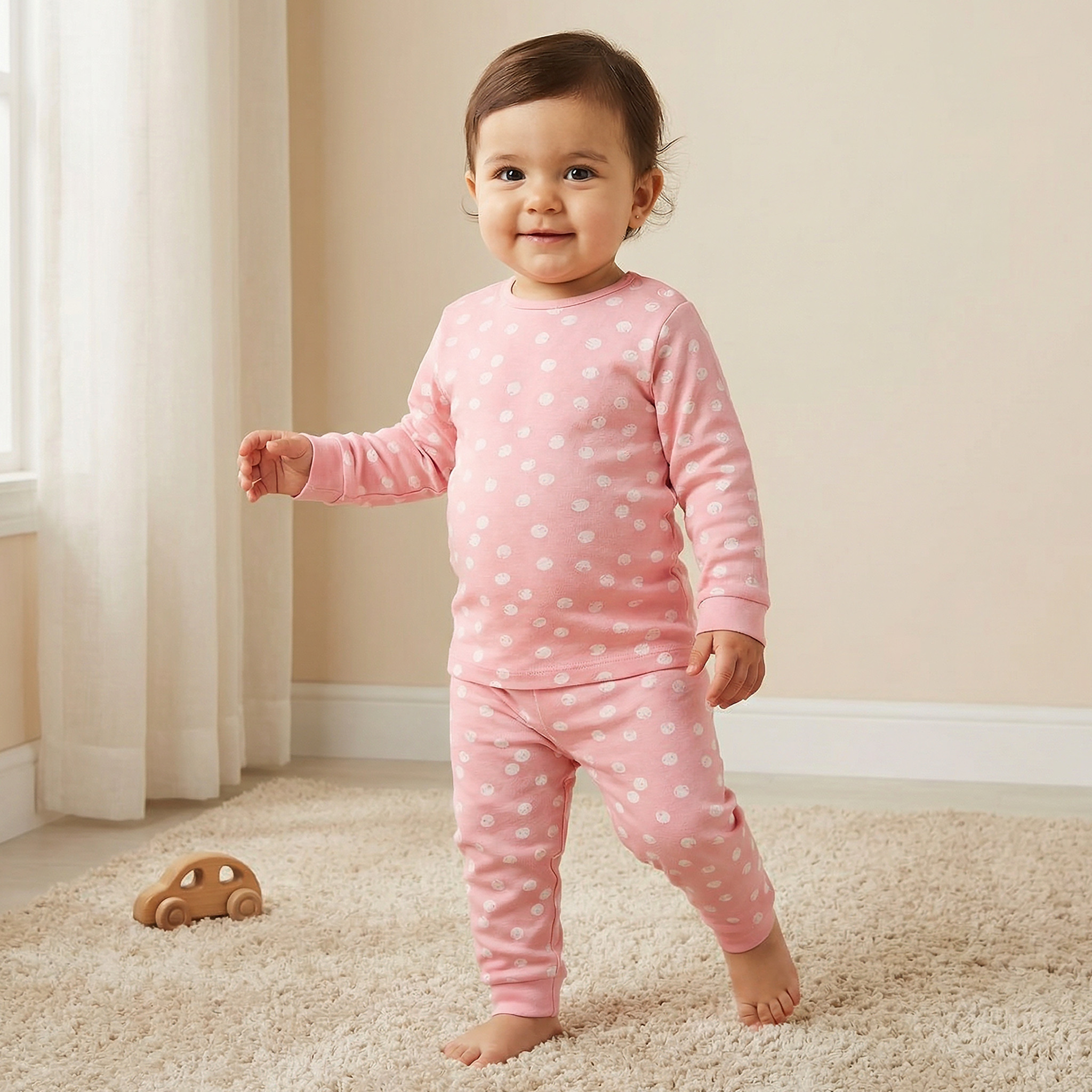 Juniors Polka Dot Print T-shirt and Pyjama Set-baby-girls-clothing-nightwear-pyjamasets-image-1