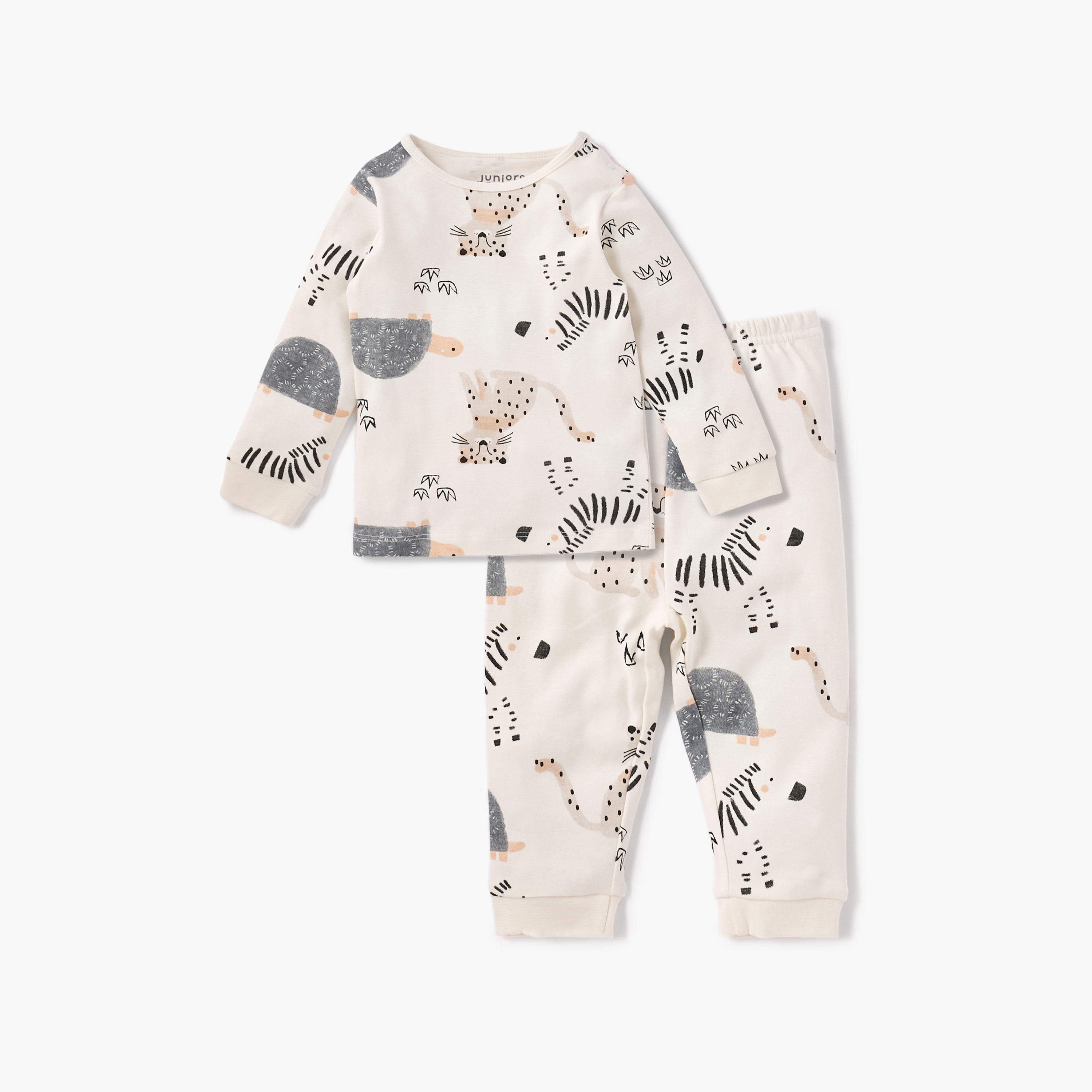 Juniors All-Over Wild Animals Print T-shirt and Pyjama Set-baby-boys-clothing-nightwear-pyjamasets-image-1