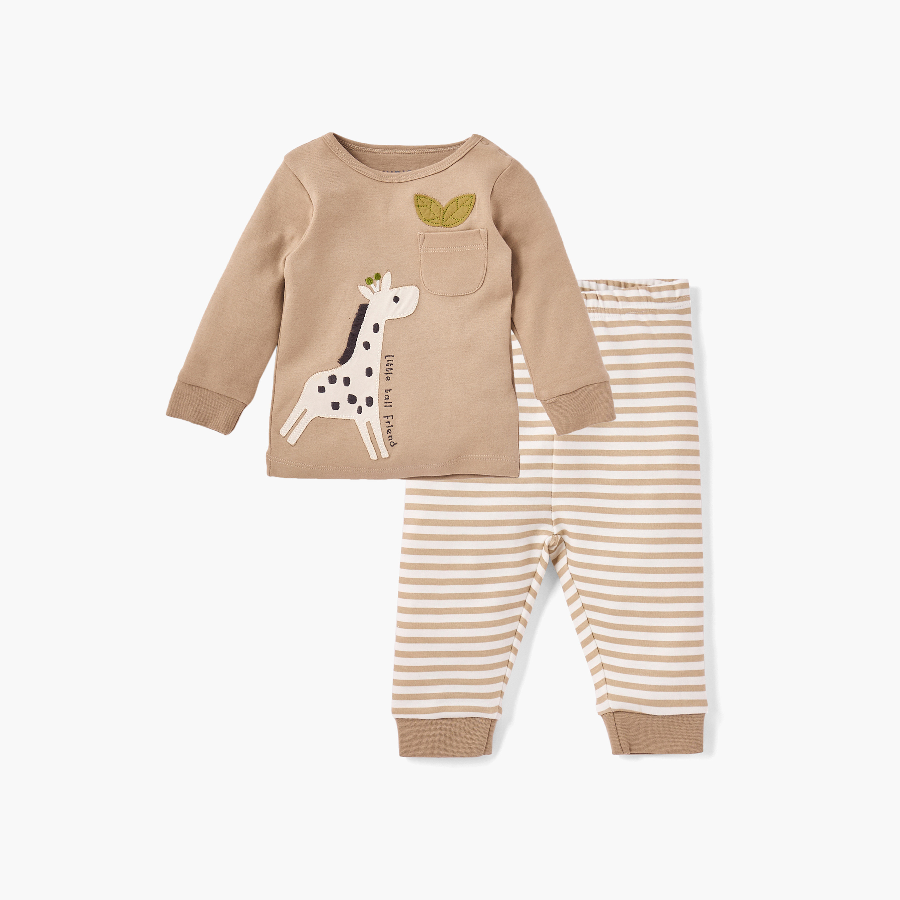 طقم تيشيرت بزينة زرافة وبنطلون بيجاما مخطط من جونيورز-baby-boys-clothing-nightwear-pyjamasets-image-1