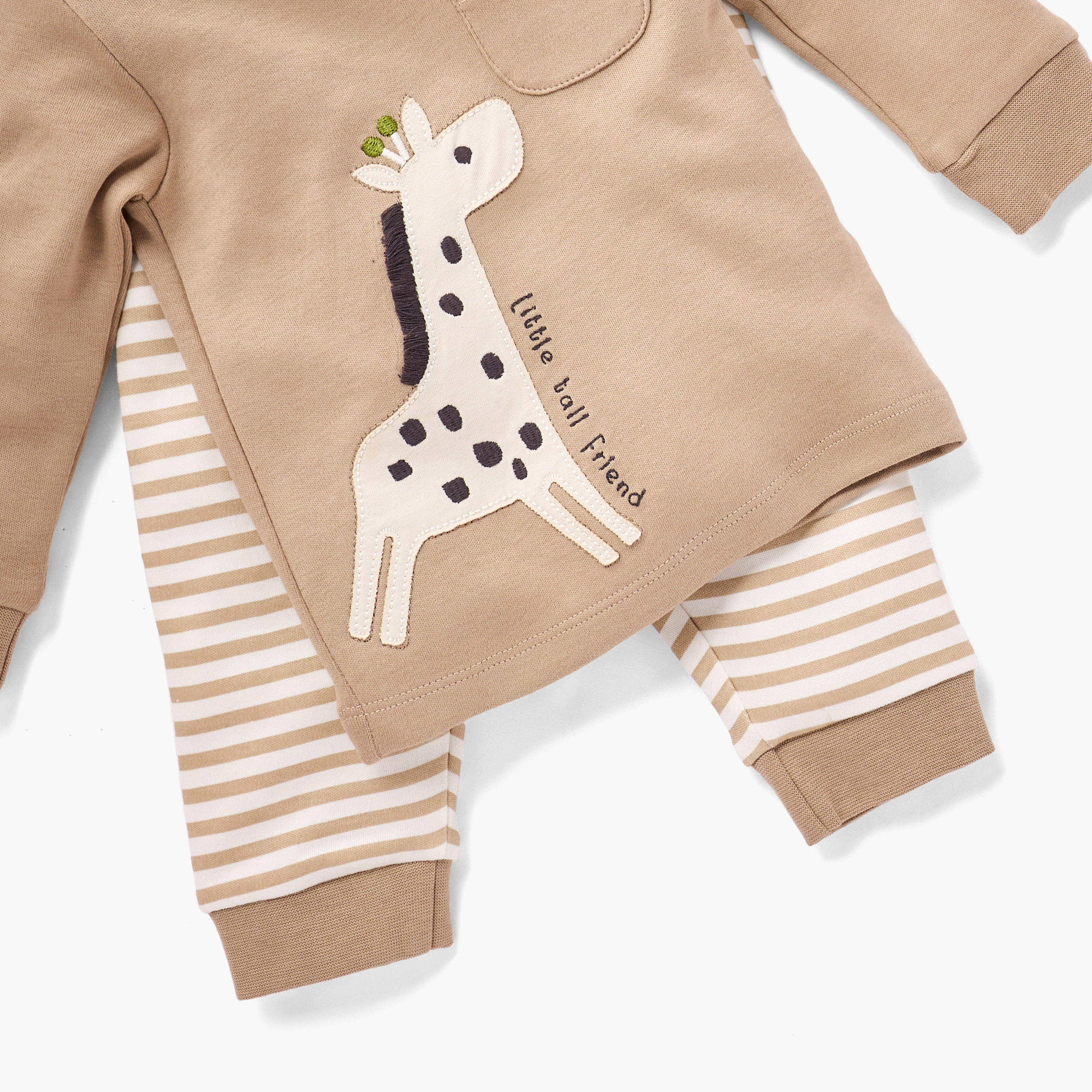 طقم تيشيرت بزينة زرافة وبنطلون بيجاما مخطط من جونيورز-baby-boys-clothing-nightwear-pyjamasets-image-5