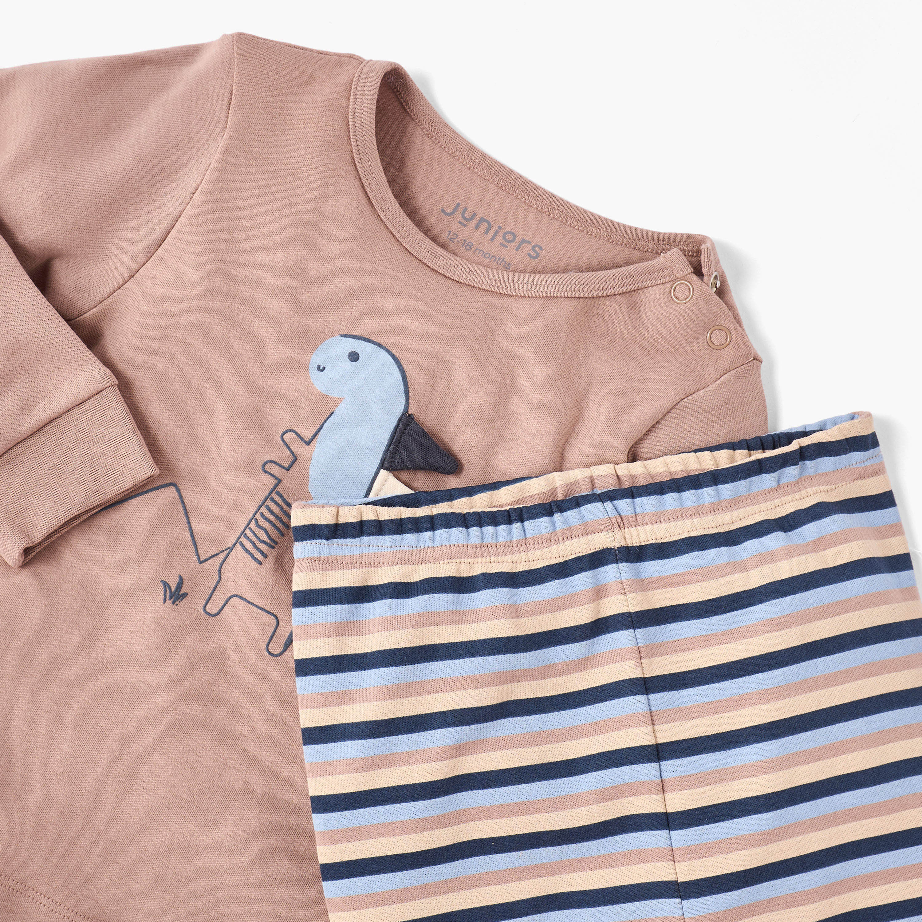 Juniors Dinosaur Applique T-shirt and Striped Pyjama Set-baby-boys-clothing-nightwear-pyjamasets-image-5