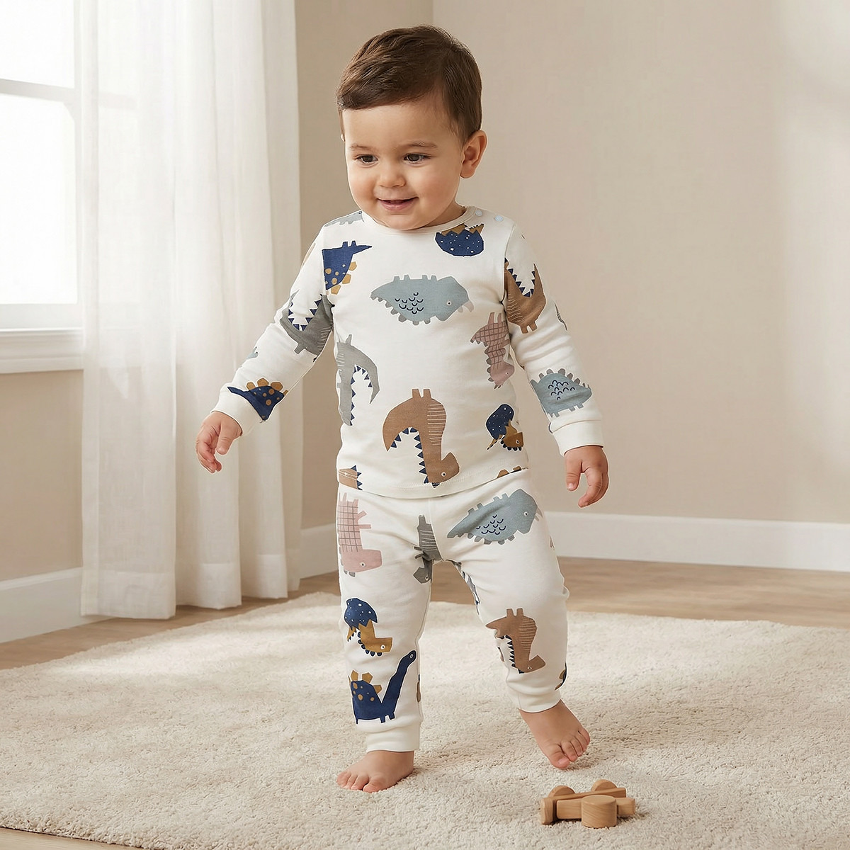 Juniors All-Over Dinosaur Print T-shirt and Pyjama Set-baby-boys-clothing-nightwear-pyjamasets-image-1