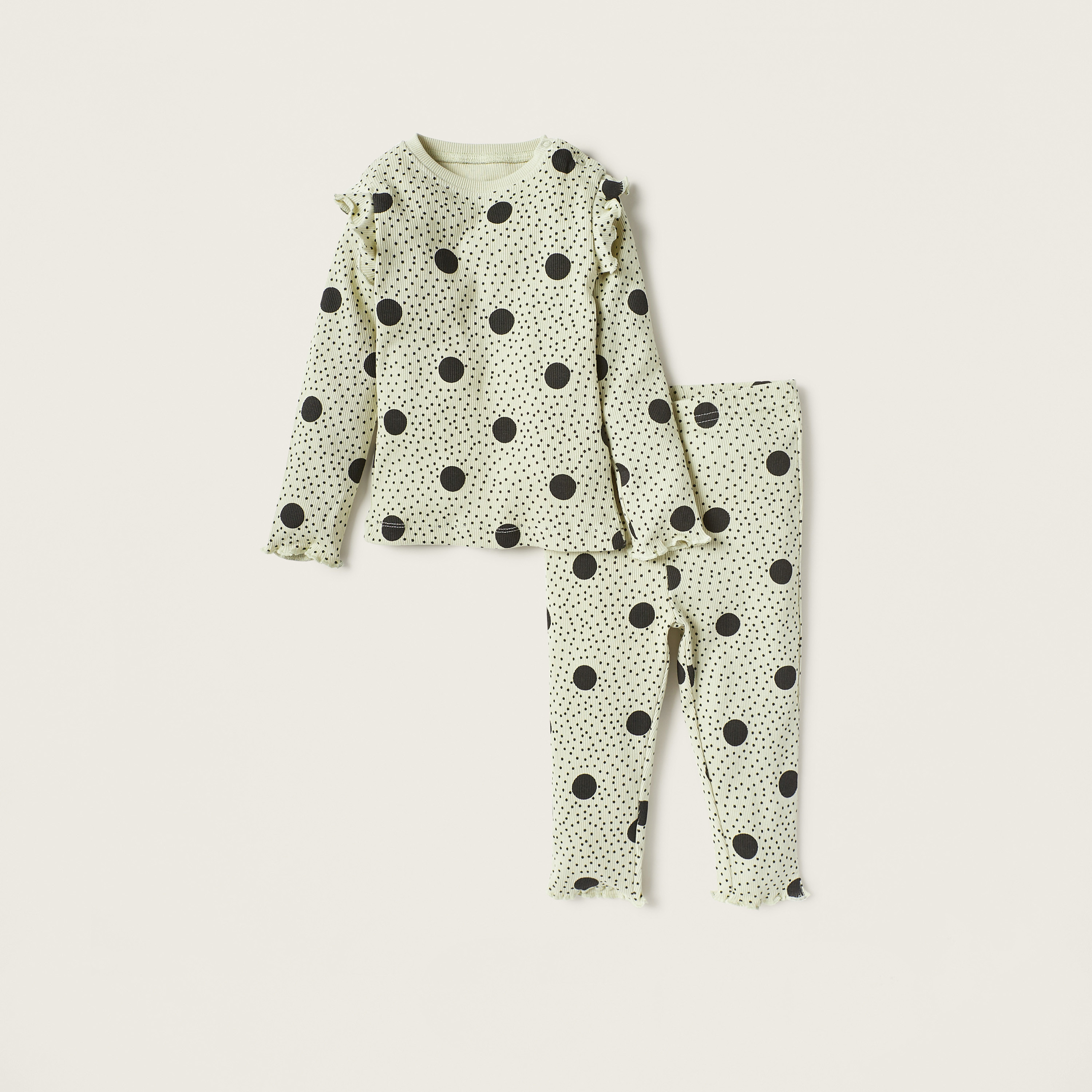Juniors All-Over Polka Dot Print T-shirt and Elasticated Pyjama Set-baby-boys-clothing-nightwear-pyjamasets-image-1