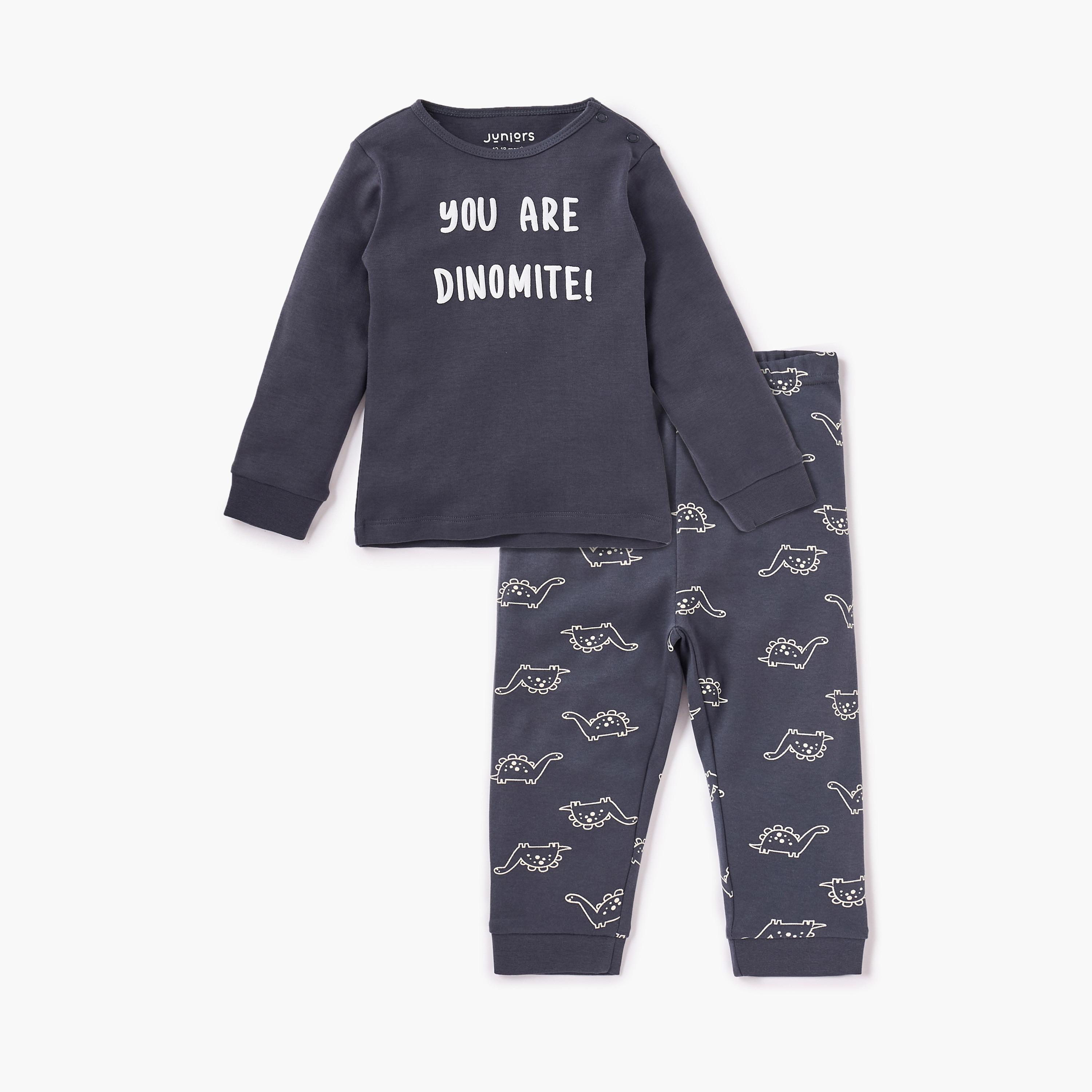 Juniors Dinosaur Print T-shirt and Pyjama Set-baby-boys-clothing-nightwear-pyjamasets-image-1