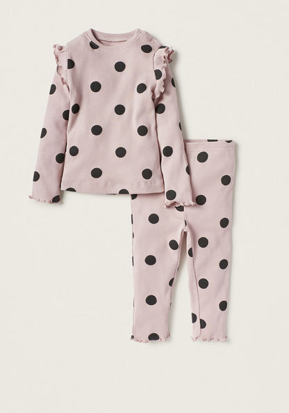 Juniors All-Over Polka Dot Print T-shirt and Elasticated Pyjama Set-Sleepsuits-image-0