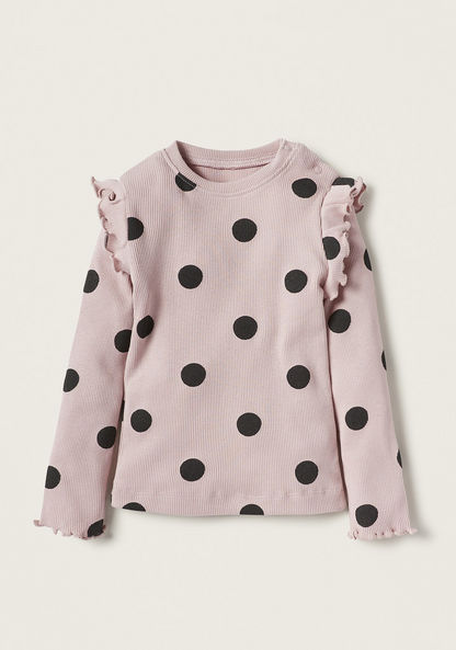Juniors All-Over Polka Dot Print T-shirt and Elasticated Pyjama Set-Sleepsuits-image-1