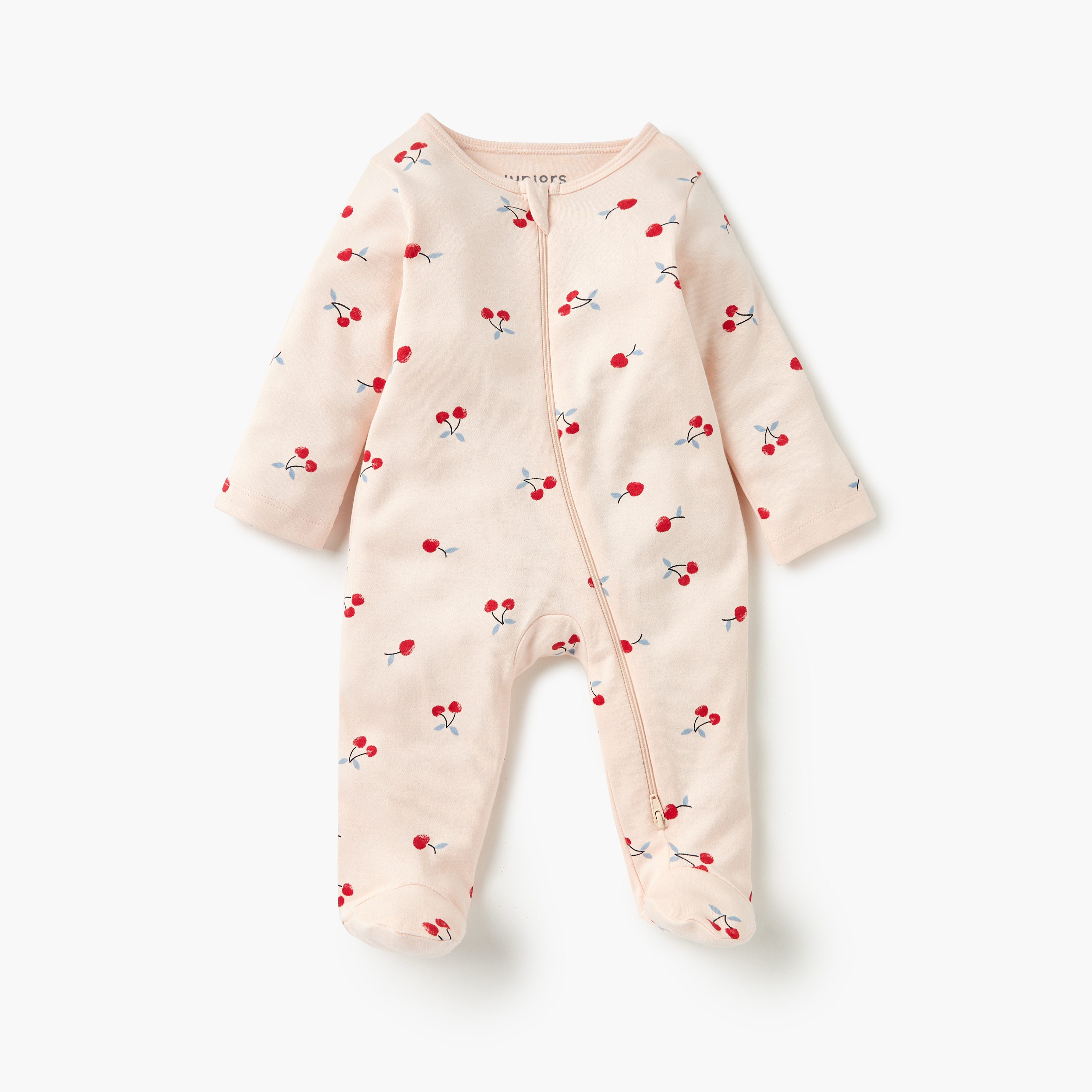Juniors All-Over Cherry Print Sleepsuit with Long Sleeves and Zip Closure-baby-girls-clothing-nightwear-sleepsuits-image-1