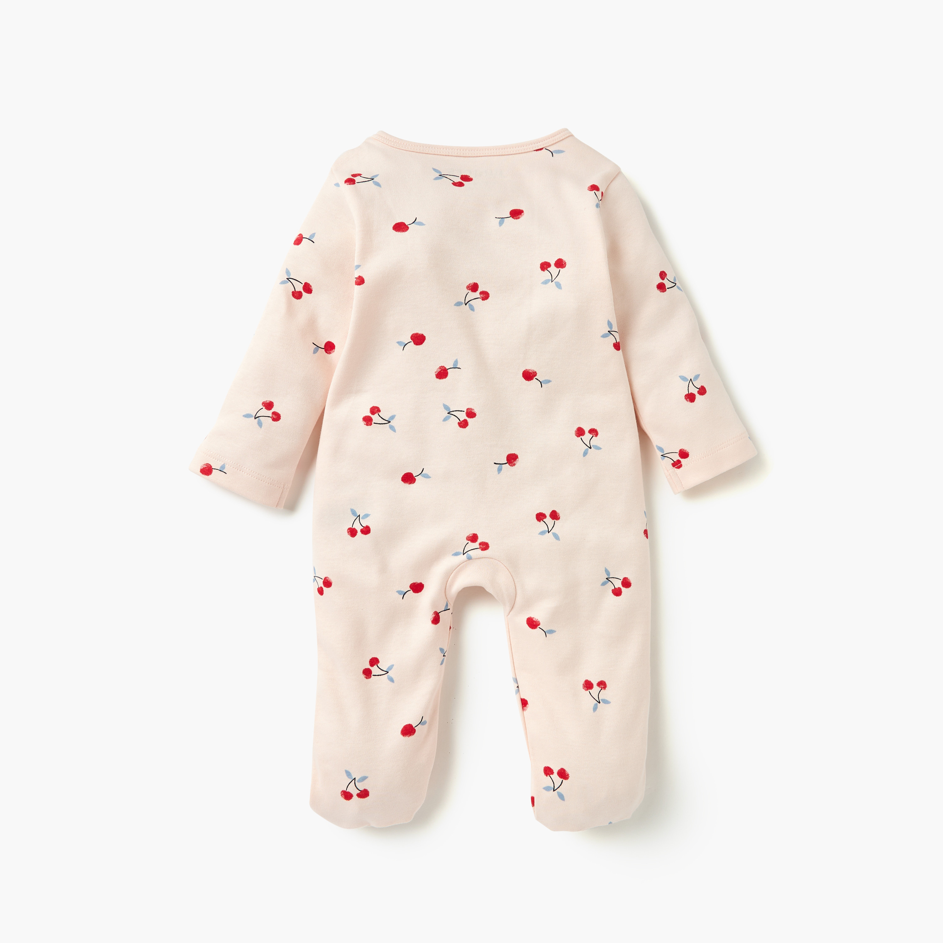 Juniors All-Over Cherry Print Sleepsuit with Long Sleeves and Zip Closure-baby-girls-clothing-nightwear-sleepsuits-image-2