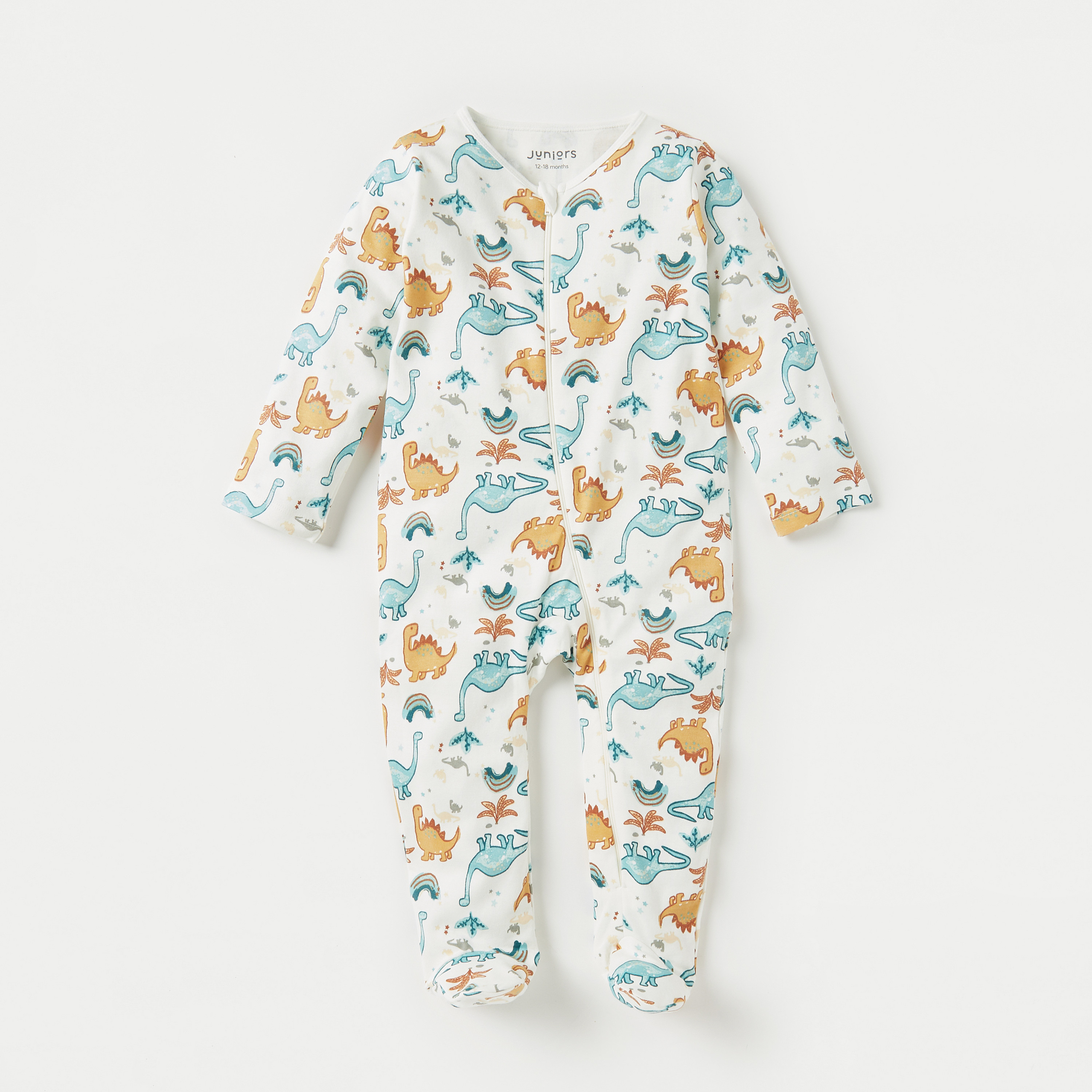 Juniors All-Over Dinosaur Print Closed Feet Sleepsuit with Zip Closure-baby-boys-clothing-nightwear-sleepsuits-image-1