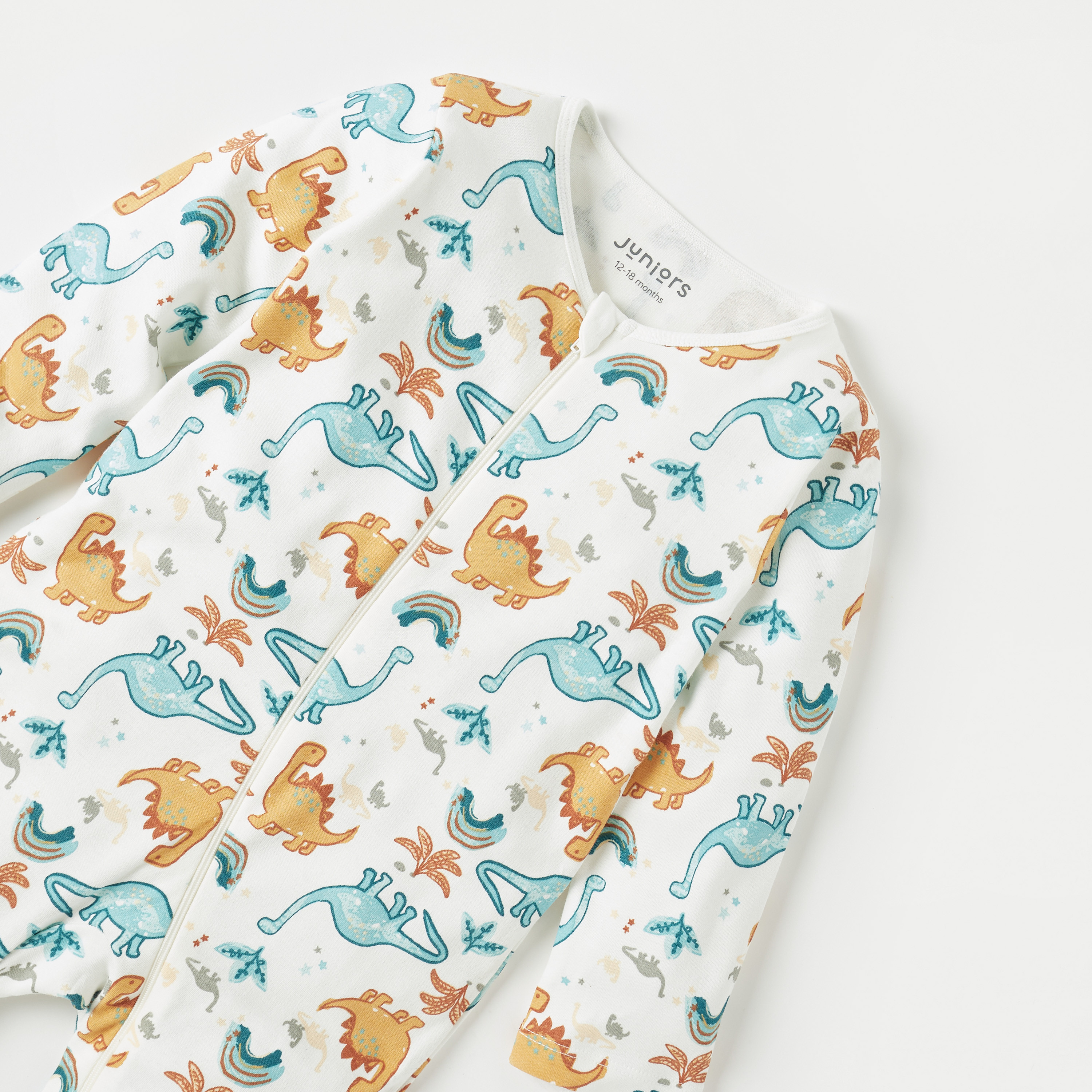 Juniors All-Over Dinosaur Print Closed Feet Sleepsuit with Zip Closure-baby-boys-clothing-nightwear-sleepsuits-image-2