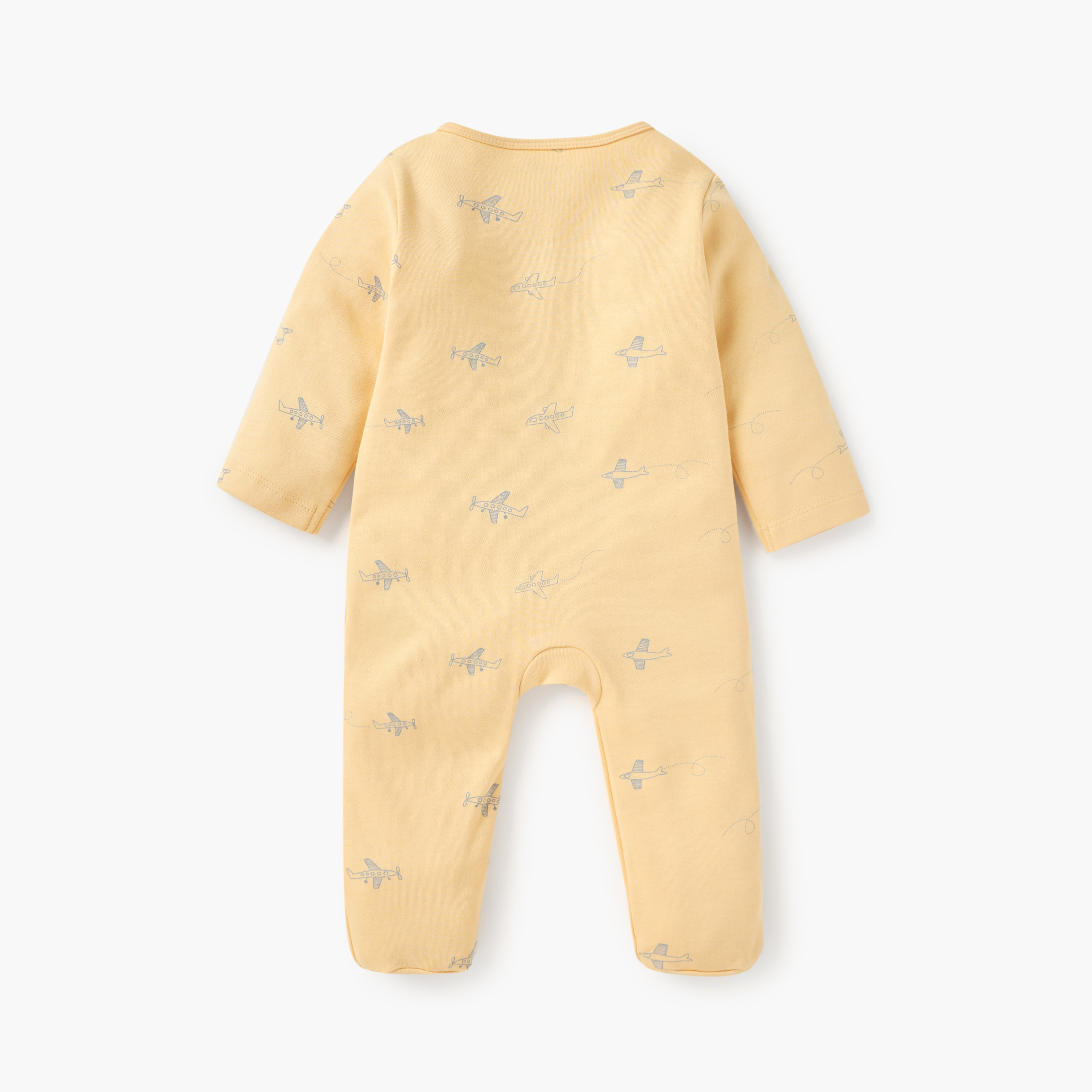 Juniors Aeroplane Print Sleepsuit with Zip Closure and Long Sleeves-baby-boys-clothing-nightwear-sleepsuits-image-3