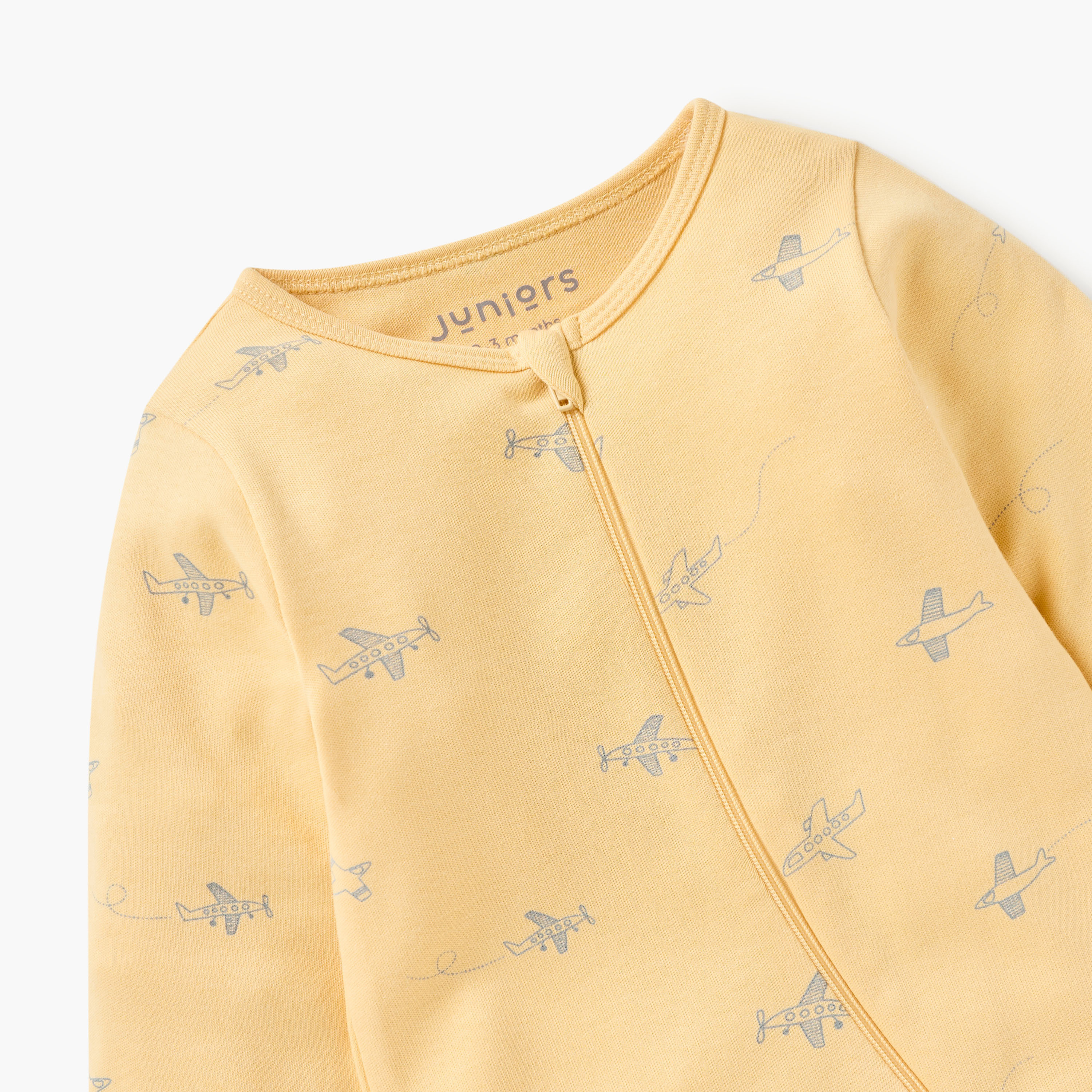 Juniors Aeroplane Print Sleepsuit with Zip Closure and Long Sleeves-baby-boys-clothing-nightwear-sleepsuits-image-4