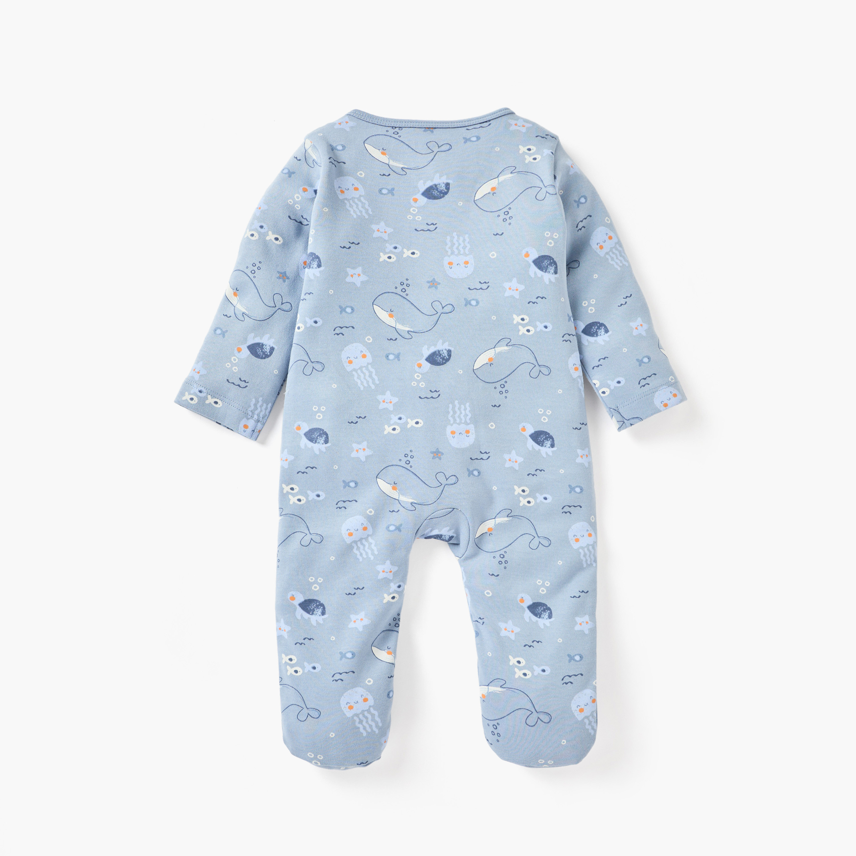 Juniors Whale Print Sleepsuit with Zip Closure and Long Sleeves-baby-boys-clothing-nightwear-sleepsuits-image-3