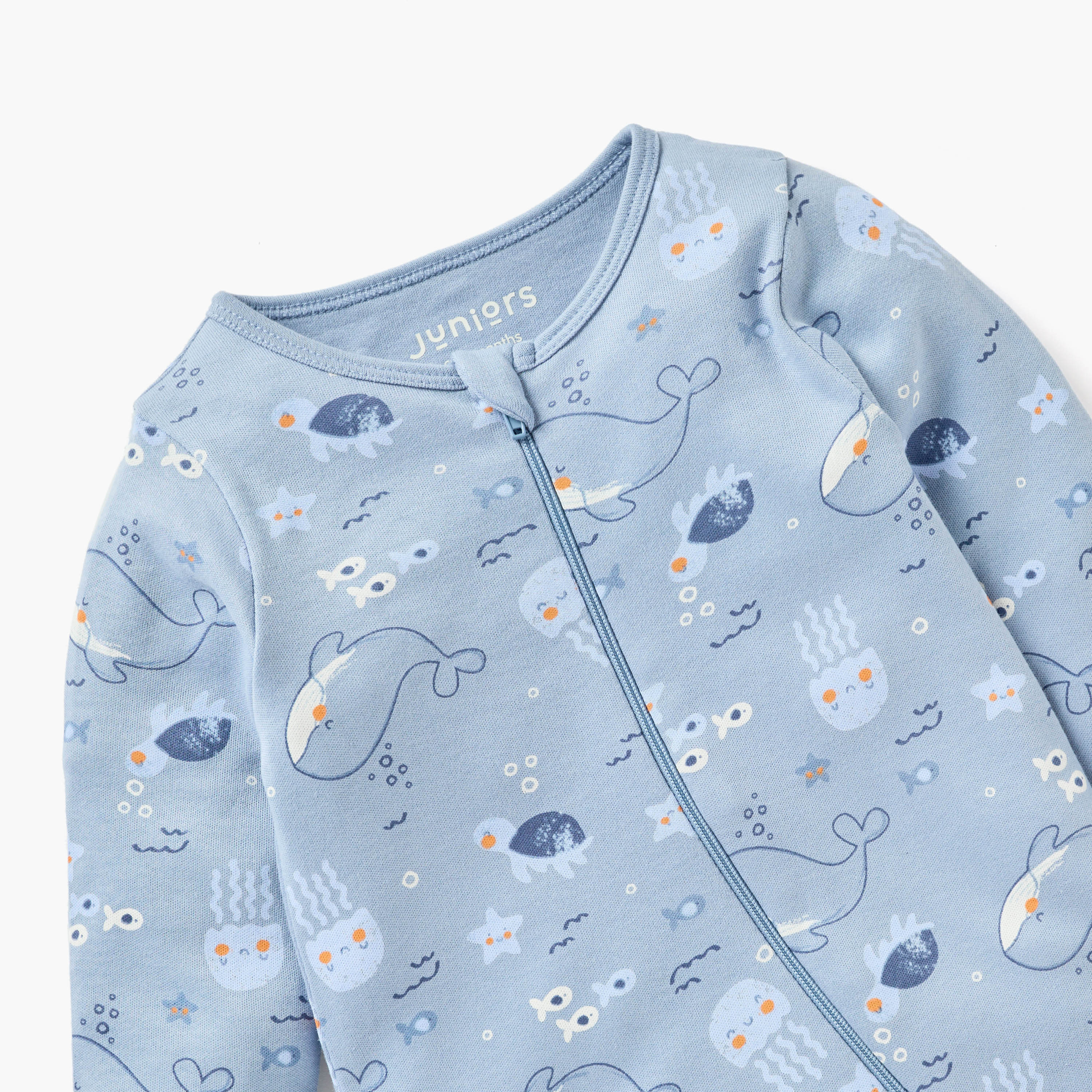 Juniors Whale Print Sleepsuit with Zip Closure and Long Sleeves-baby-boys-clothing-nightwear-sleepsuits-image-4