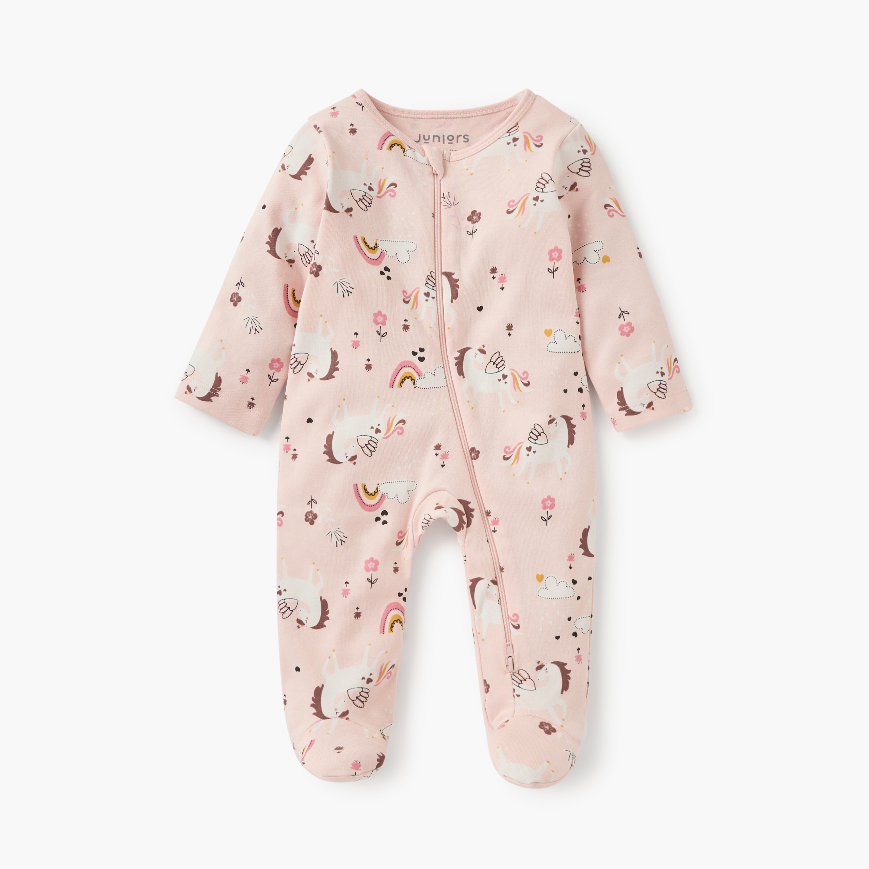 Juniors Unicorn Print Closed Feet Sleepsuit with Zip Closure-baby-girls-clothing-nightwear-sleepsuits-image-2