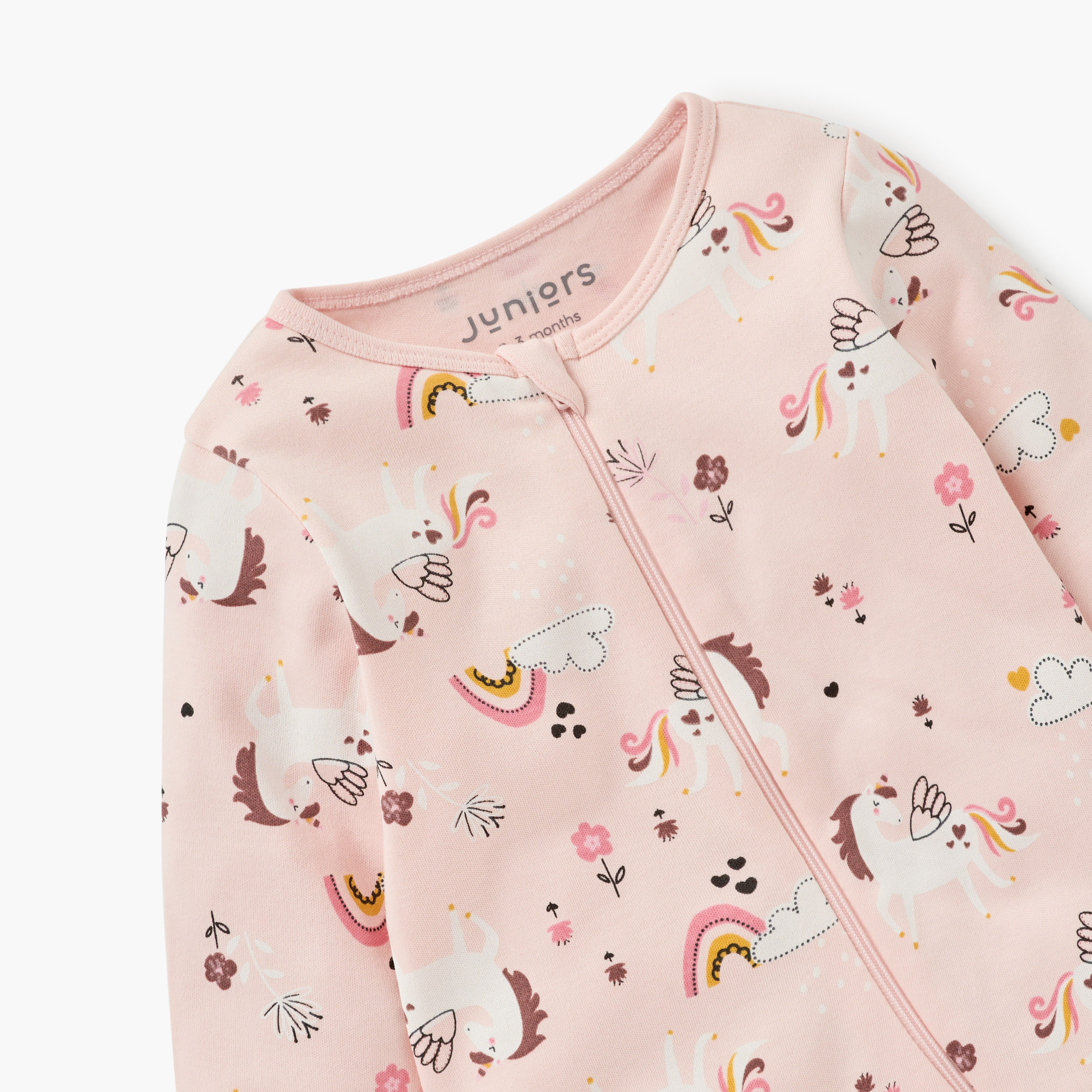 Juniors Unicorn Print Closed Feet Sleepsuit with Zip Closure-baby-girls-clothing-nightwear-sleepsuits-image-4