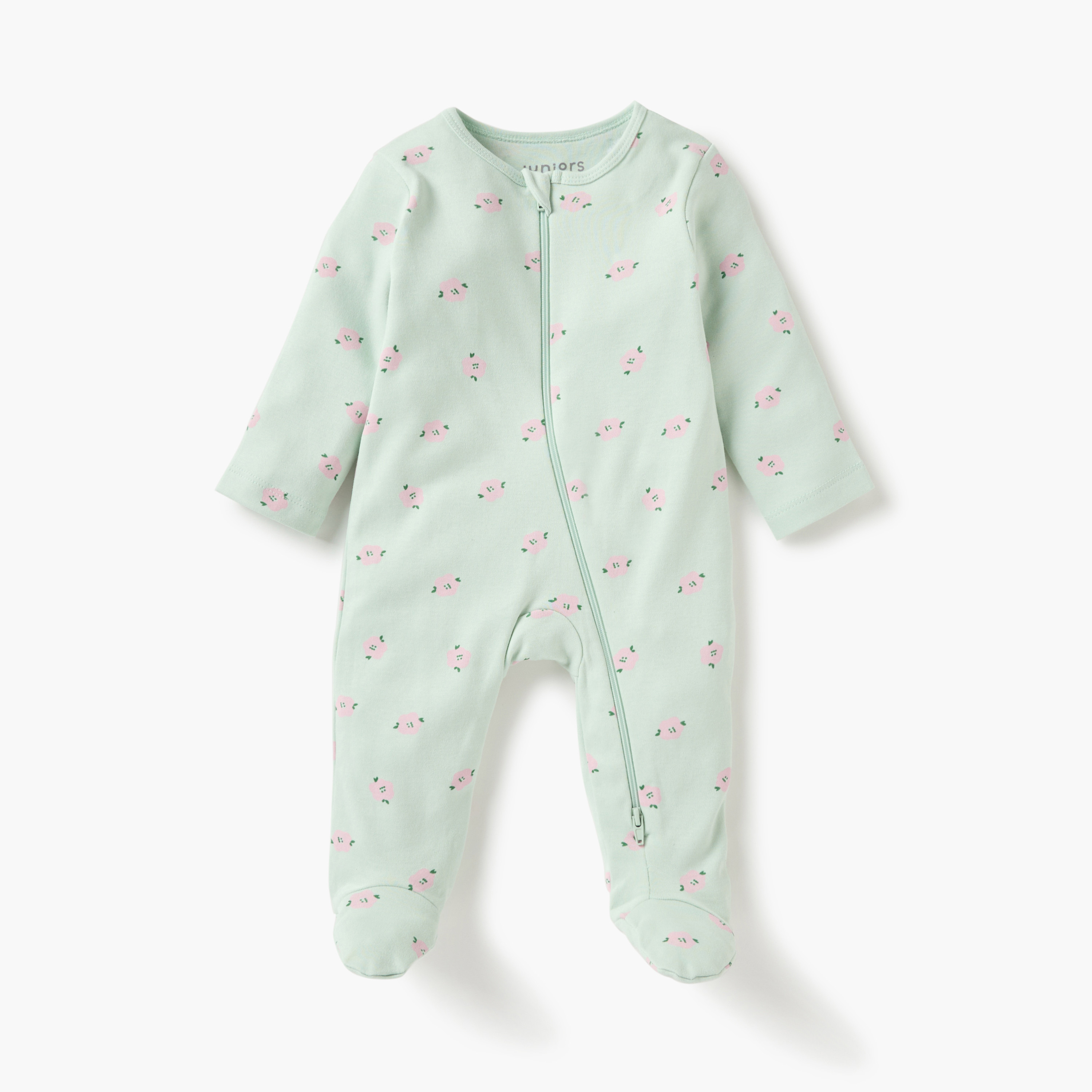 Juniors Floral Print Closed Feet Sleepsuit with Zip Closure-baby-girls-clothing-nightwear-sleepsuits-image-2