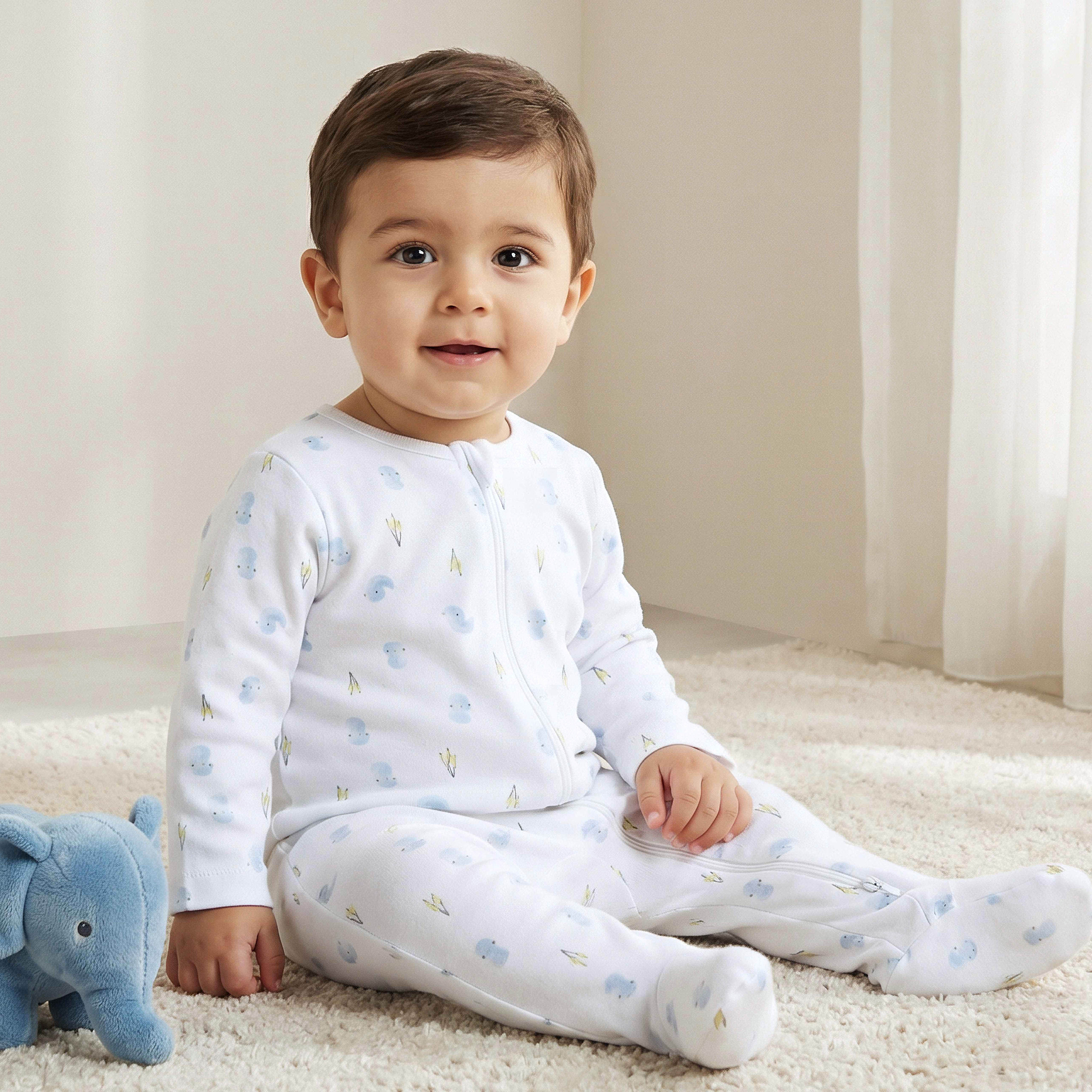 Juniors All-Over Animal Print Closed Feet Sleepsuit with Zip Closure-baby-girls-clothing-nightwear-sleepsuits-image-1