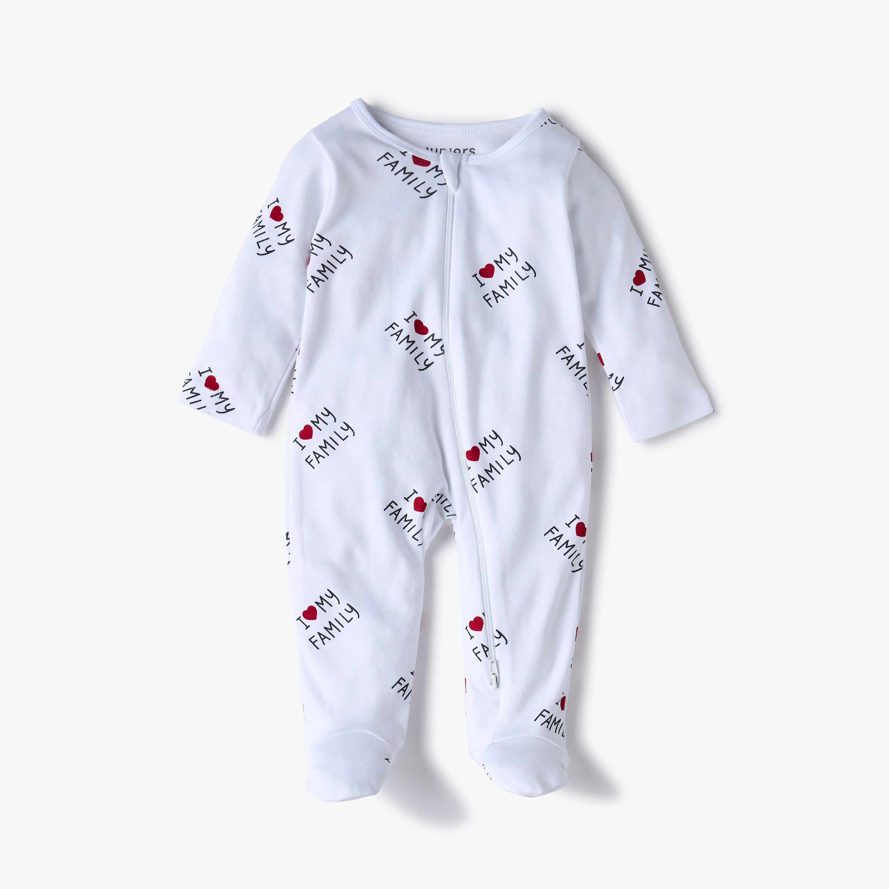 Juniors Printed Sleepsuit with Long Sleeves and Zip Closure-baby-girls-clothing-nightwear-sleepsuits-image-2