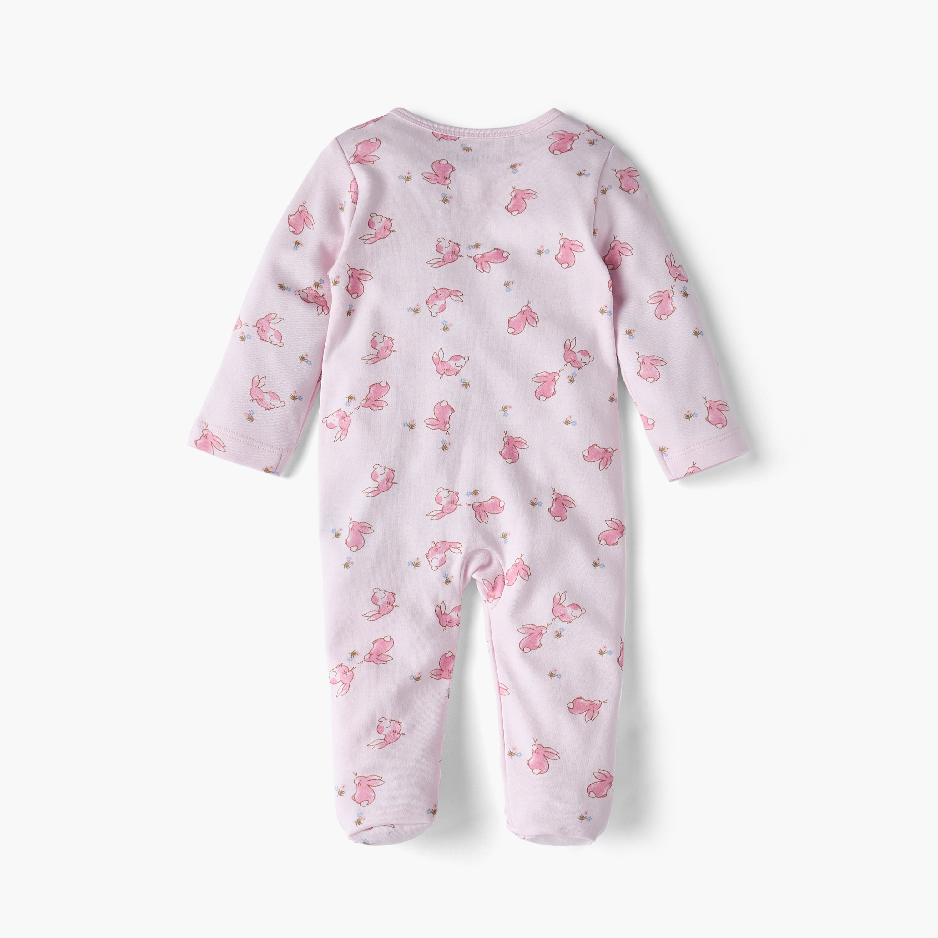 Juniors Bunny Print Sleepsuit with Long Sleeves and Zip Closure-baby-girls-clothing-nightwear-sleepsuits-image-3
