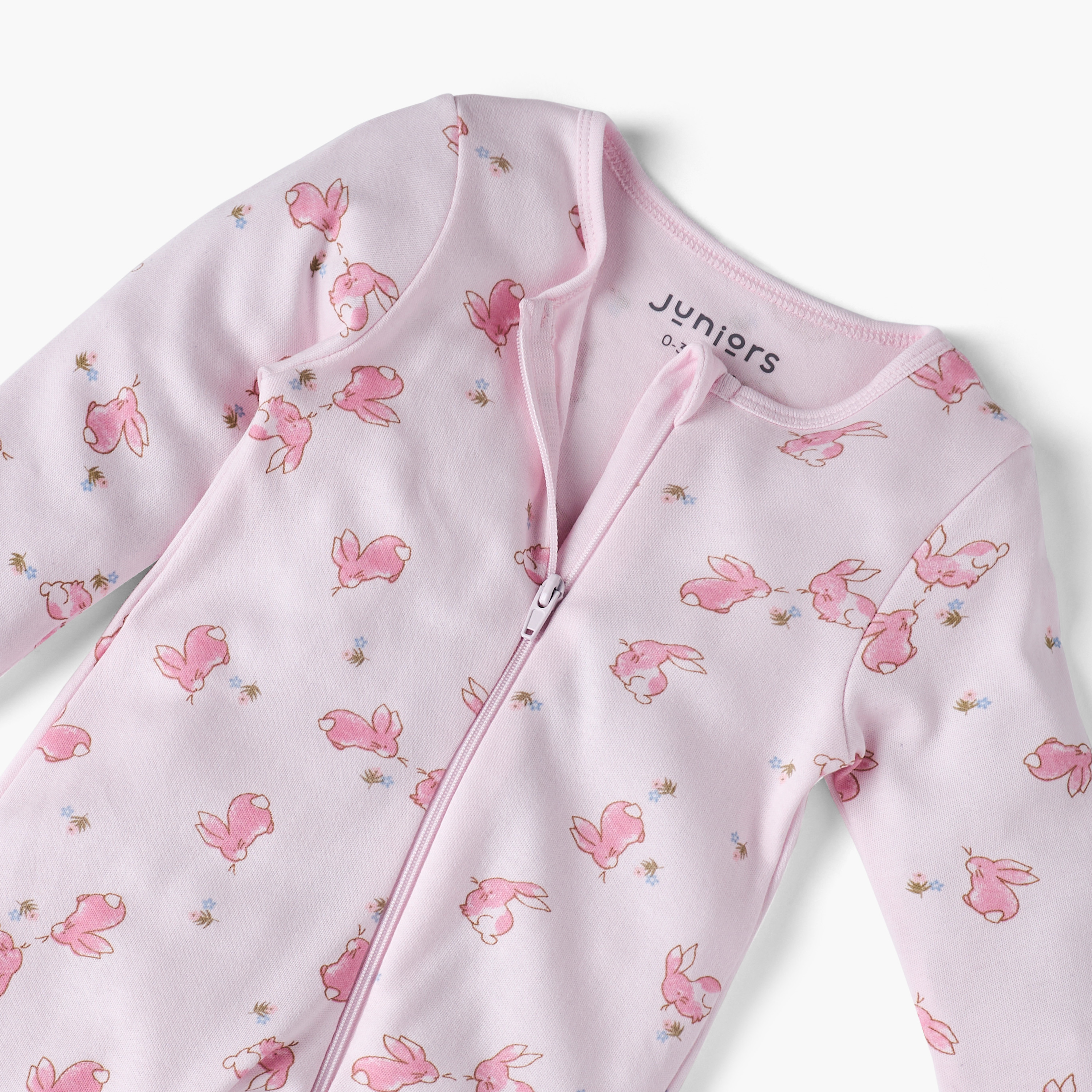 Juniors Bunny Print Sleepsuit with Long Sleeves and Zip Closure-baby-girls-clothing-nightwear-sleepsuits-image-4