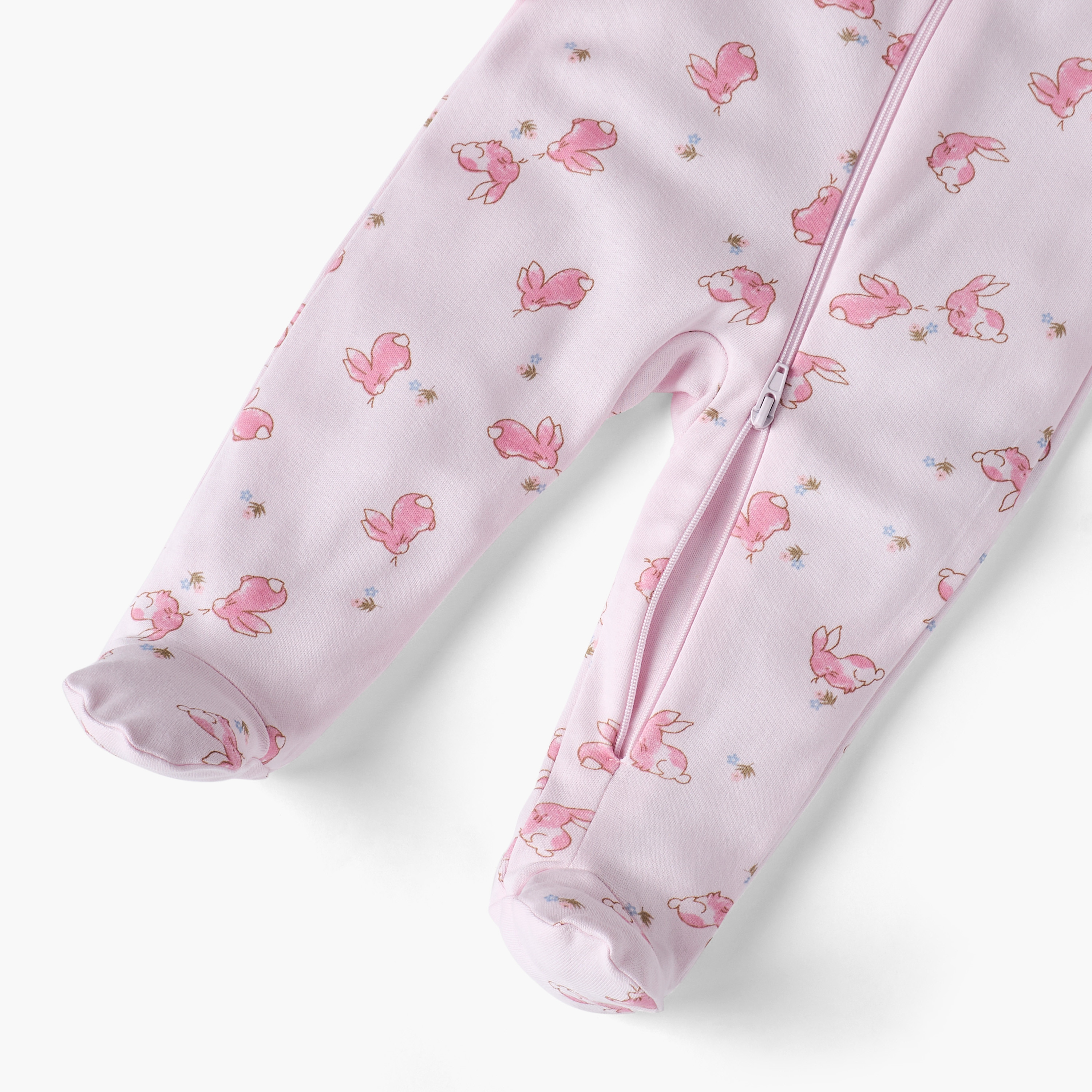 Juniors Bunny Print Sleepsuit with Long Sleeves and Zip Closure-baby-girls-clothing-nightwear-sleepsuits-image-5